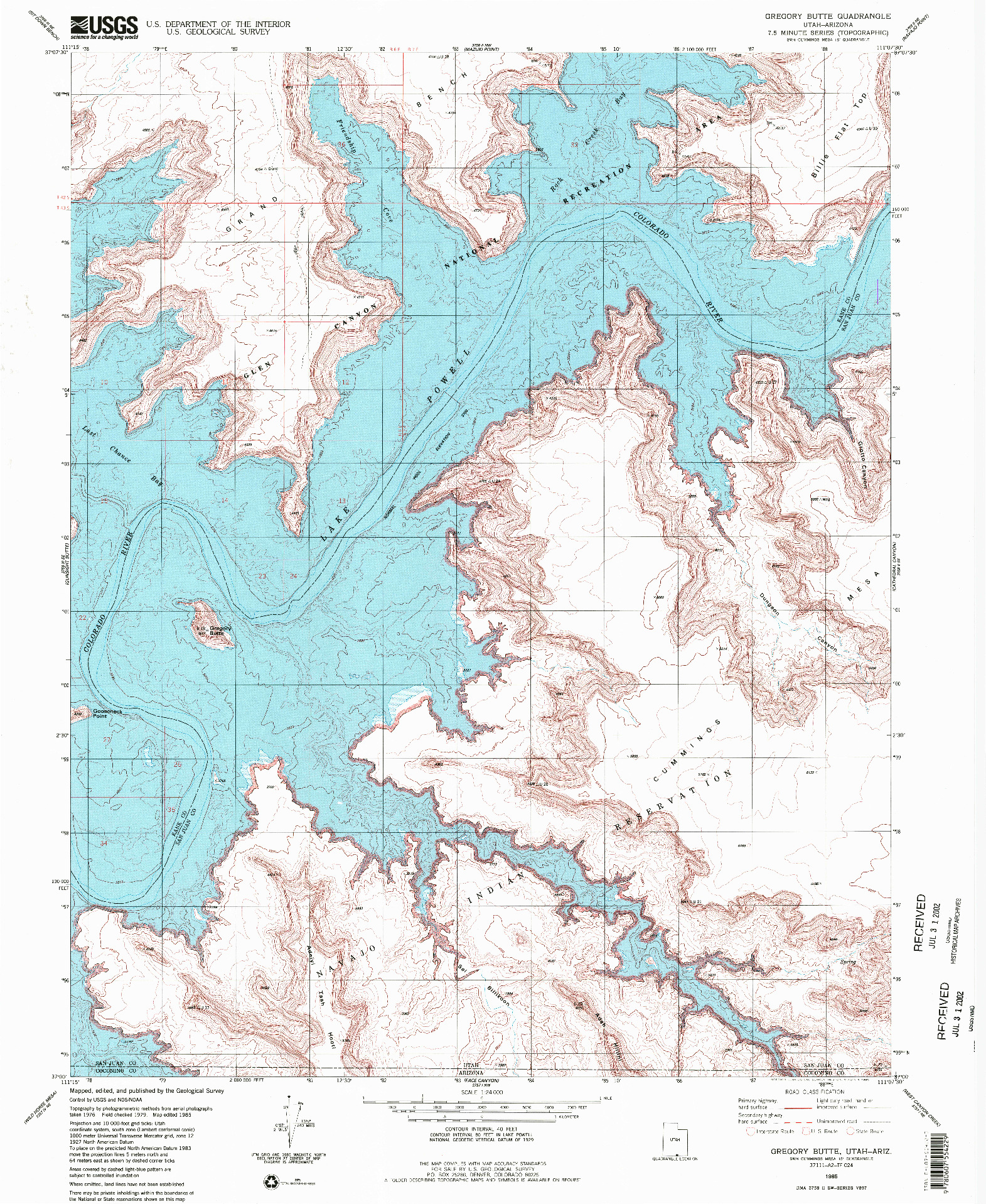 USGS 1:24000-SCALE QUADRANGLE FOR GREGORY BUTTE, UT 1985