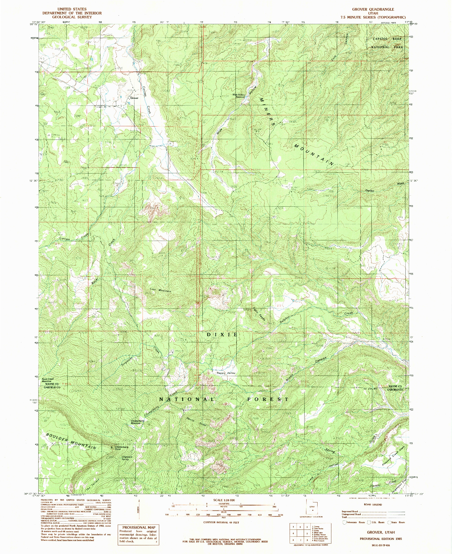 USGS 1:24000-SCALE QUADRANGLE FOR GROVER, UT 1985