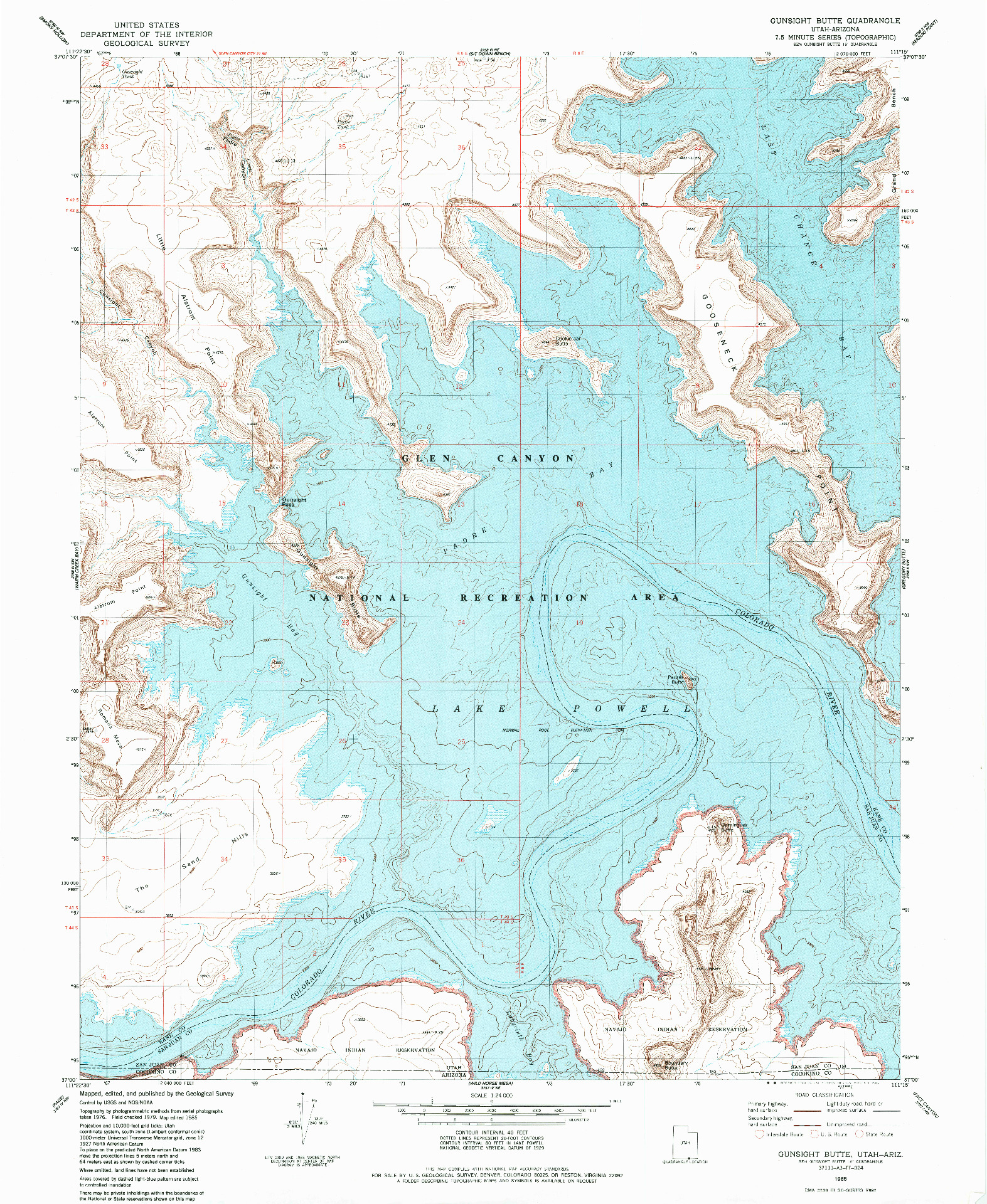 USGS 1:24000-SCALE QUADRANGLE FOR GUNSIGHT BUTTE, UT 1985