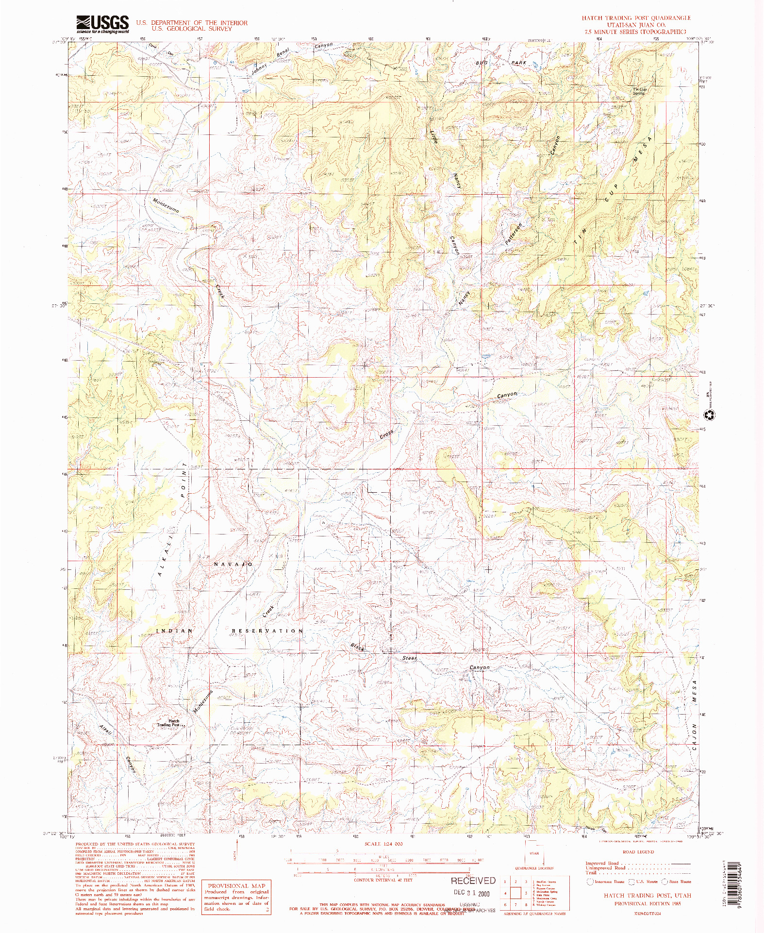 USGS 1:24000-SCALE QUADRANGLE FOR HATCH TRADING POST, UT 1985