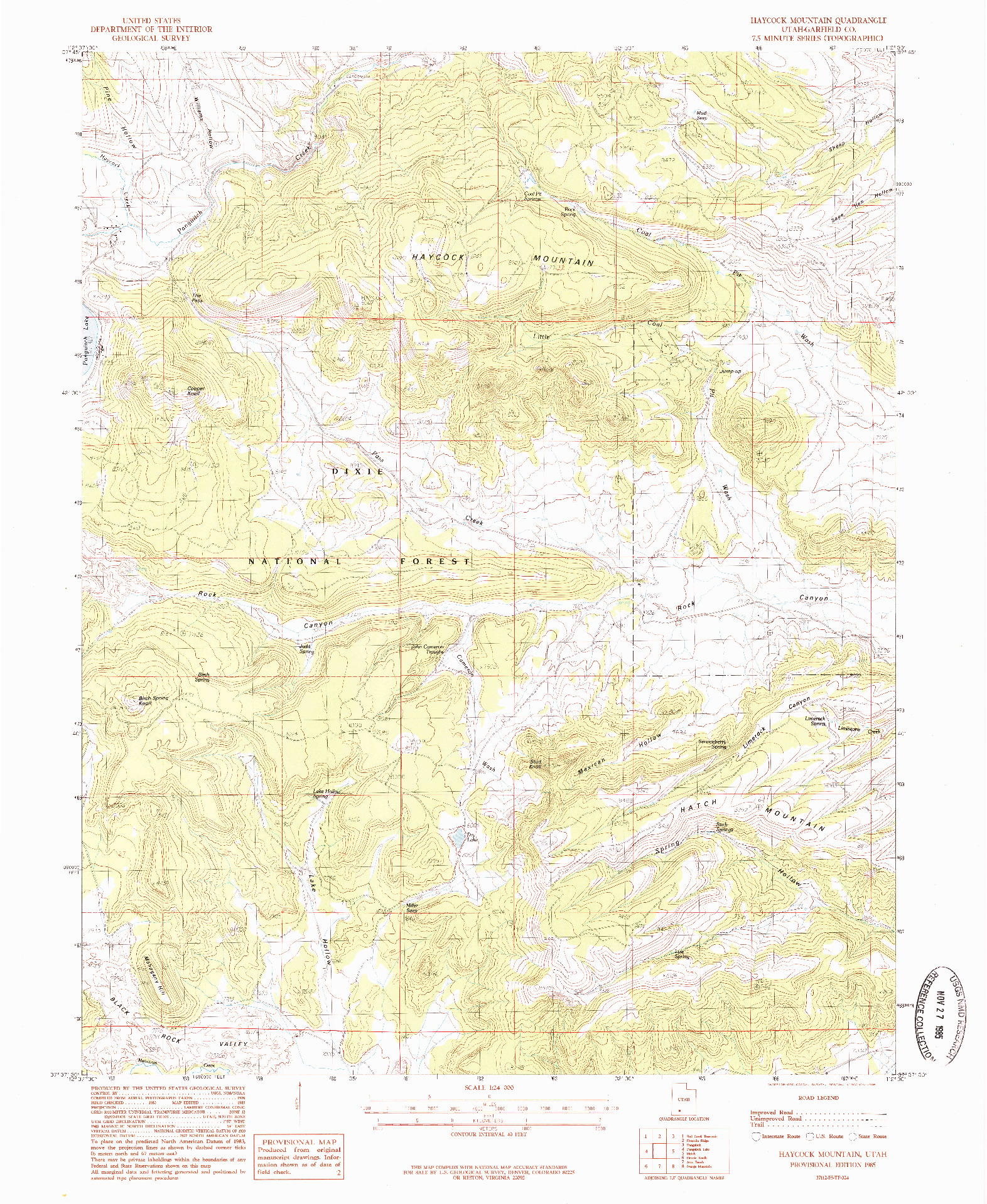 USGS 1:24000-SCALE QUADRANGLE FOR HAYCOCK MOUNTAIN, UT 1985