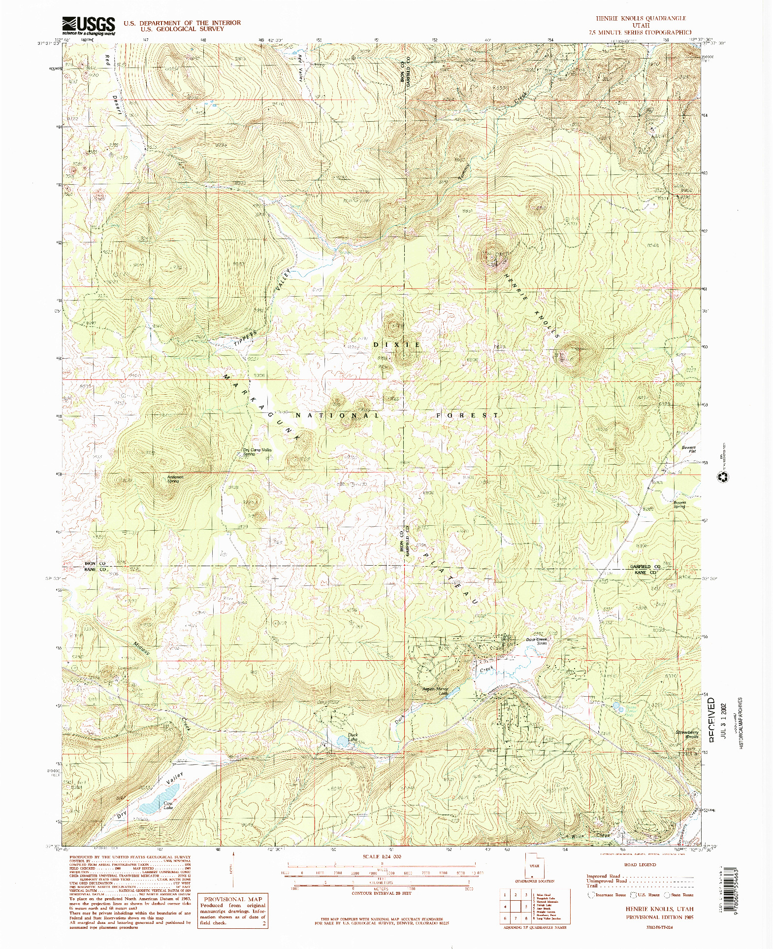 USGS 1:24000-SCALE QUADRANGLE FOR HENRIE KNOLLS, UT 1985