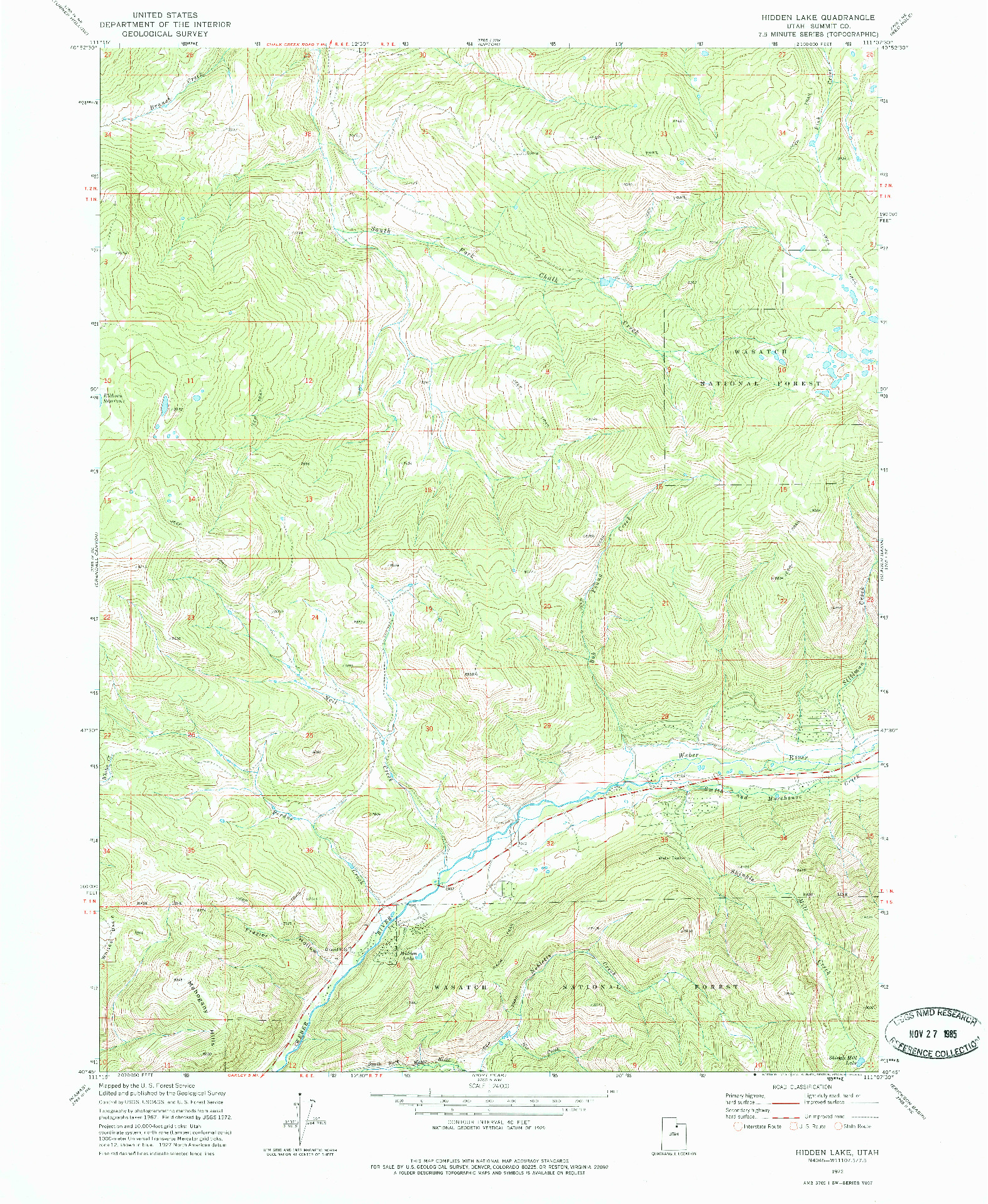 USGS 1:24000-SCALE QUADRANGLE FOR HIDDEN LAKE, UT 1972