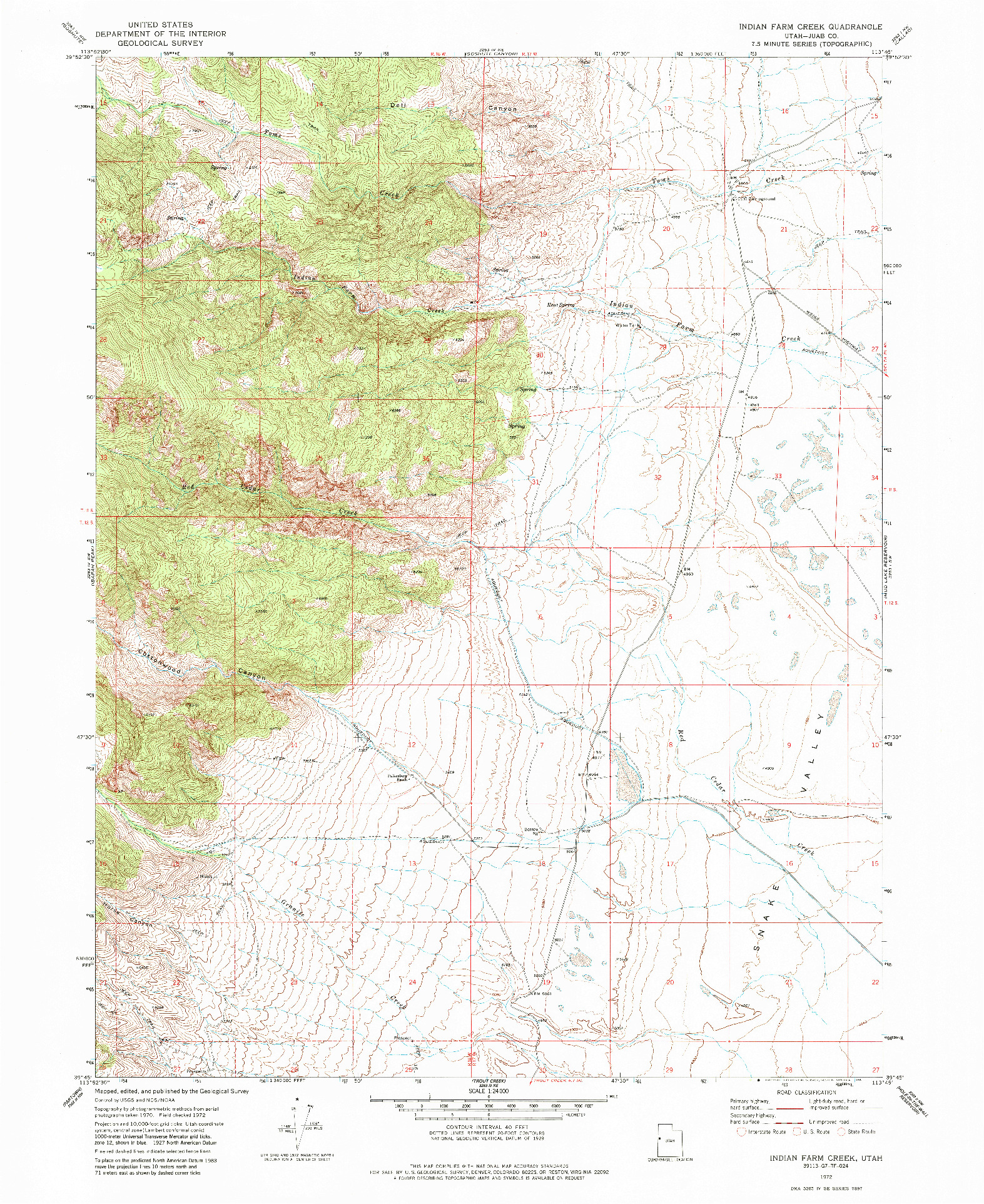 USGS 1:24000-SCALE QUADRANGLE FOR INDIAN FARM CREEK, UT 1972