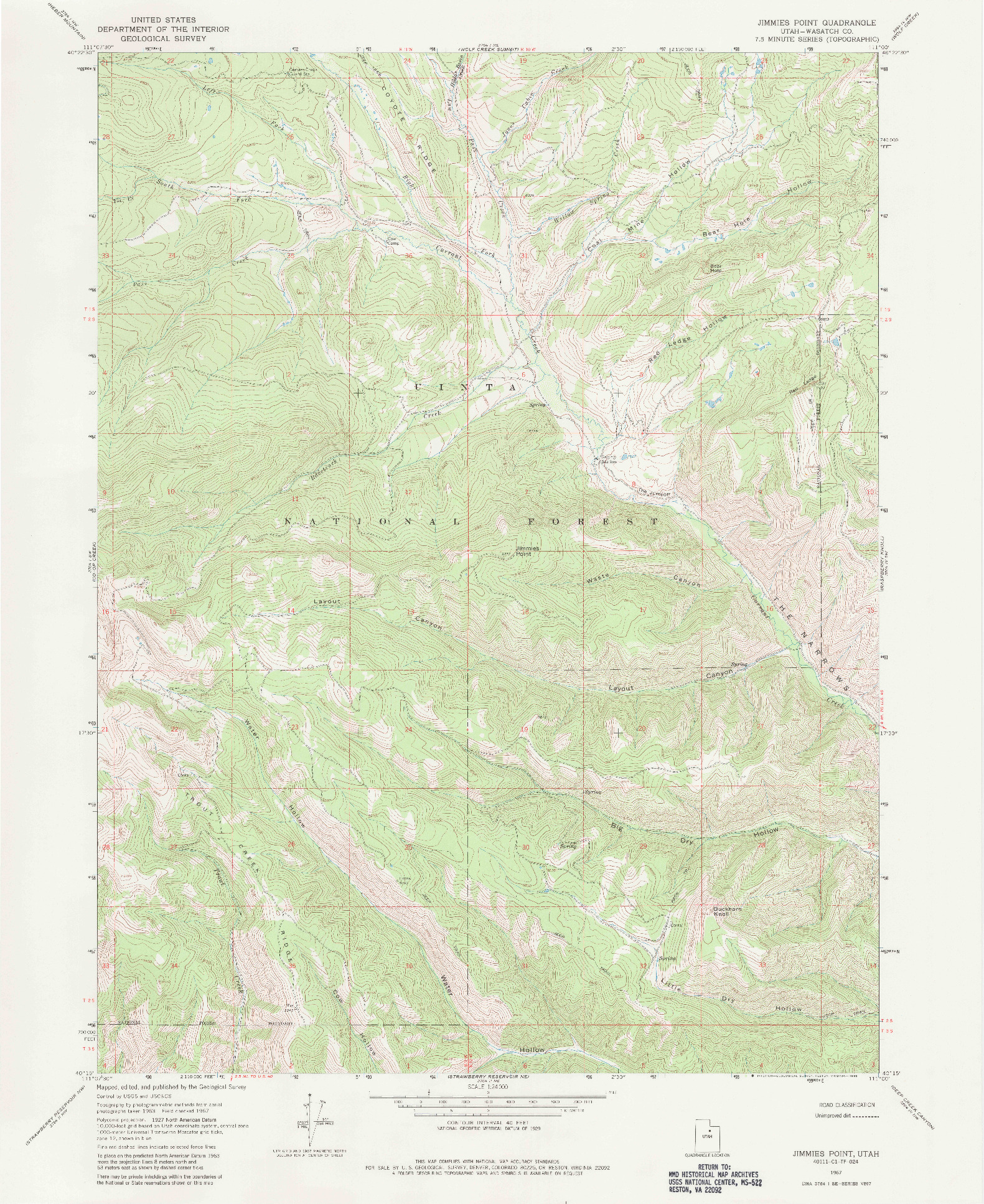 USGS 1:24000-SCALE QUADRANGLE FOR JIMMIES POINT, UT 1967