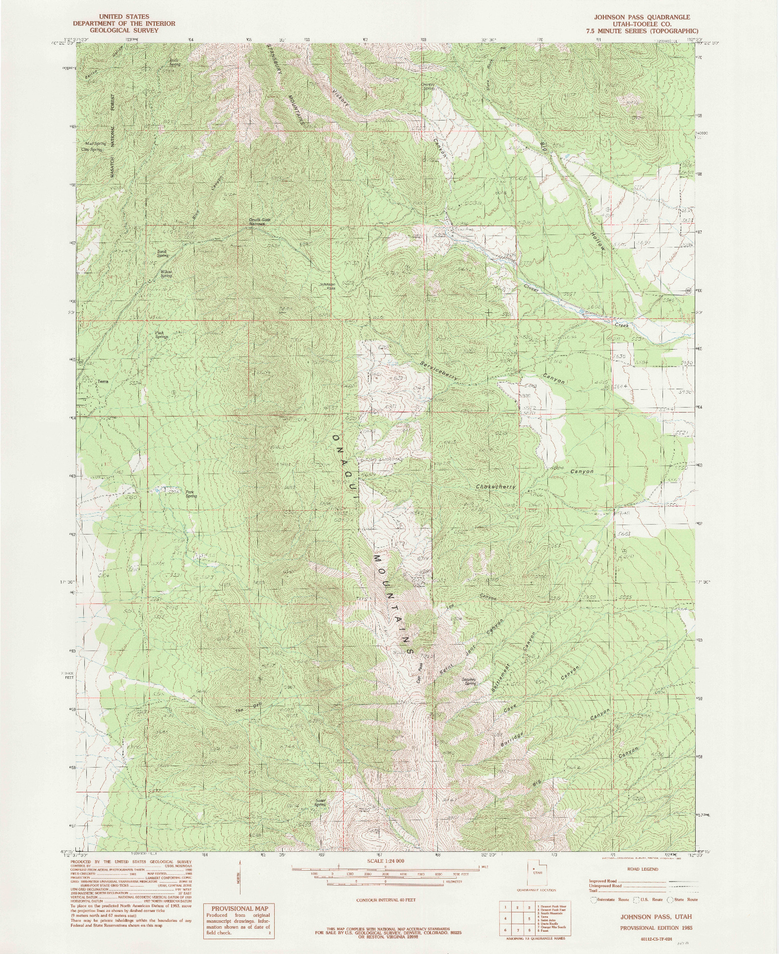 USGS 1:24000-SCALE QUADRANGLE FOR JOHNSON PASS, UT 1985