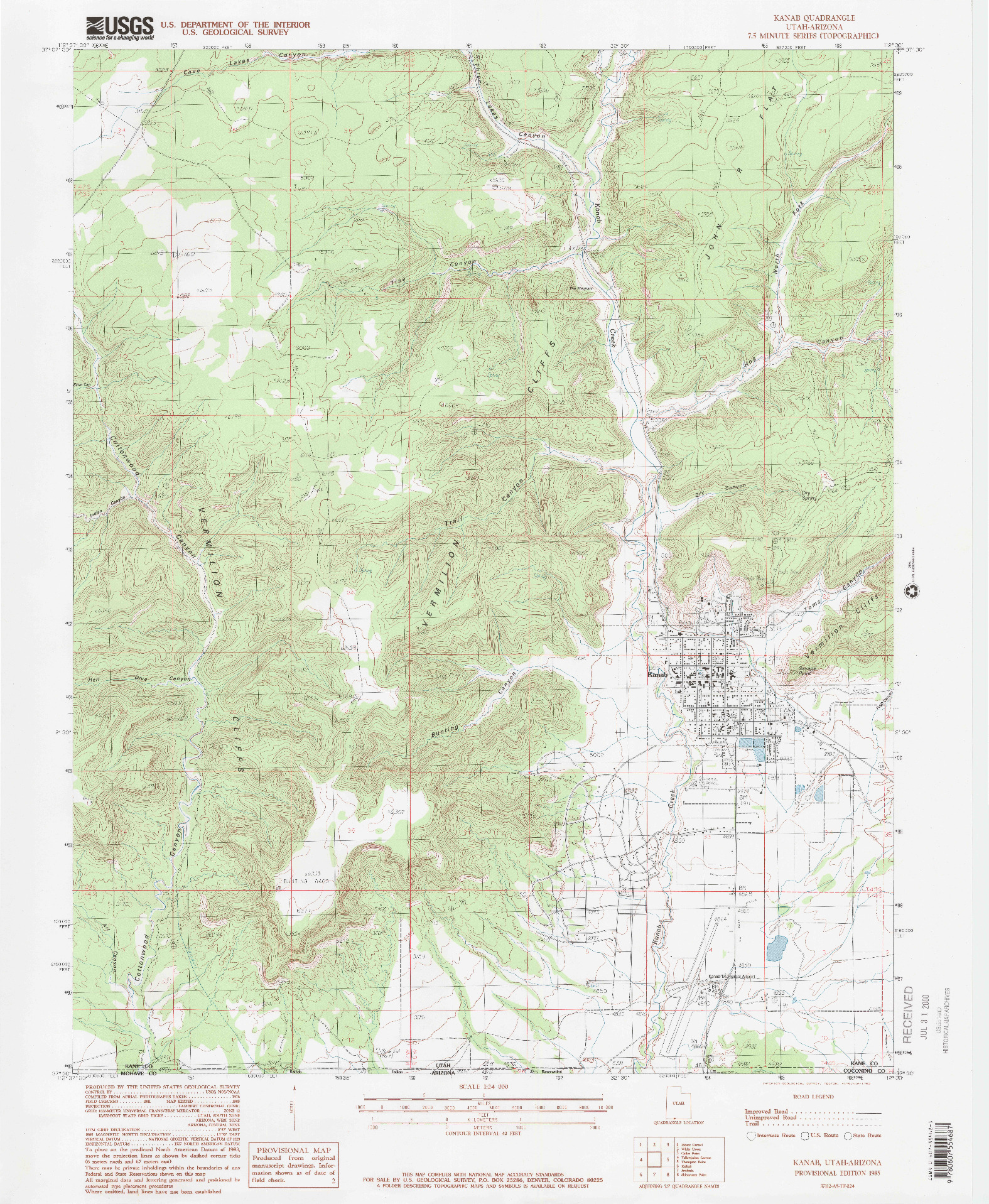 USGS 1:24000-SCALE QUADRANGLE FOR KANAB, UT 1985