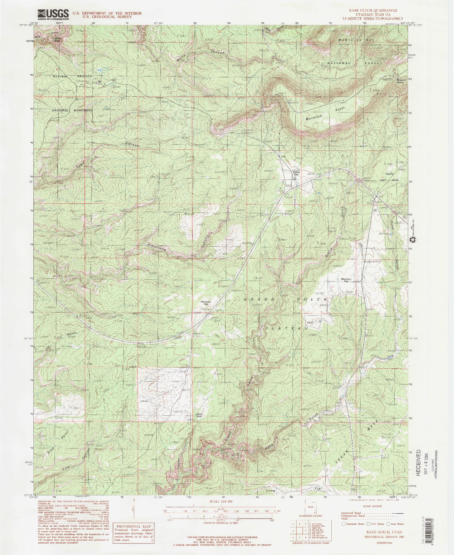 USGS 1:24000-SCALE QUADRANGLE FOR KANE GULCH, UT 1985