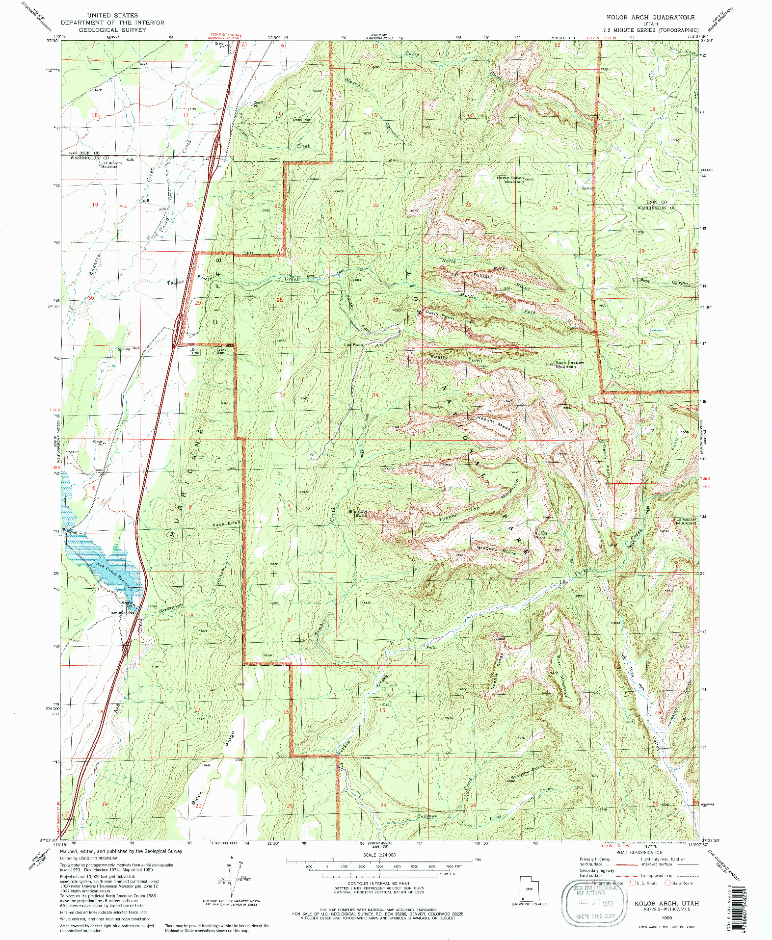 USGS 1:24000-SCALE QUADRANGLE FOR KOLOB ARCH, UT 1980