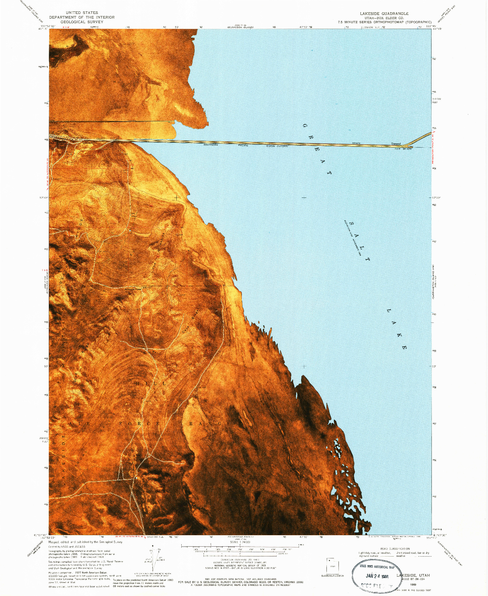 USGS 1:24000-SCALE QUADRANGLE FOR LAKESIDE, UT 1969