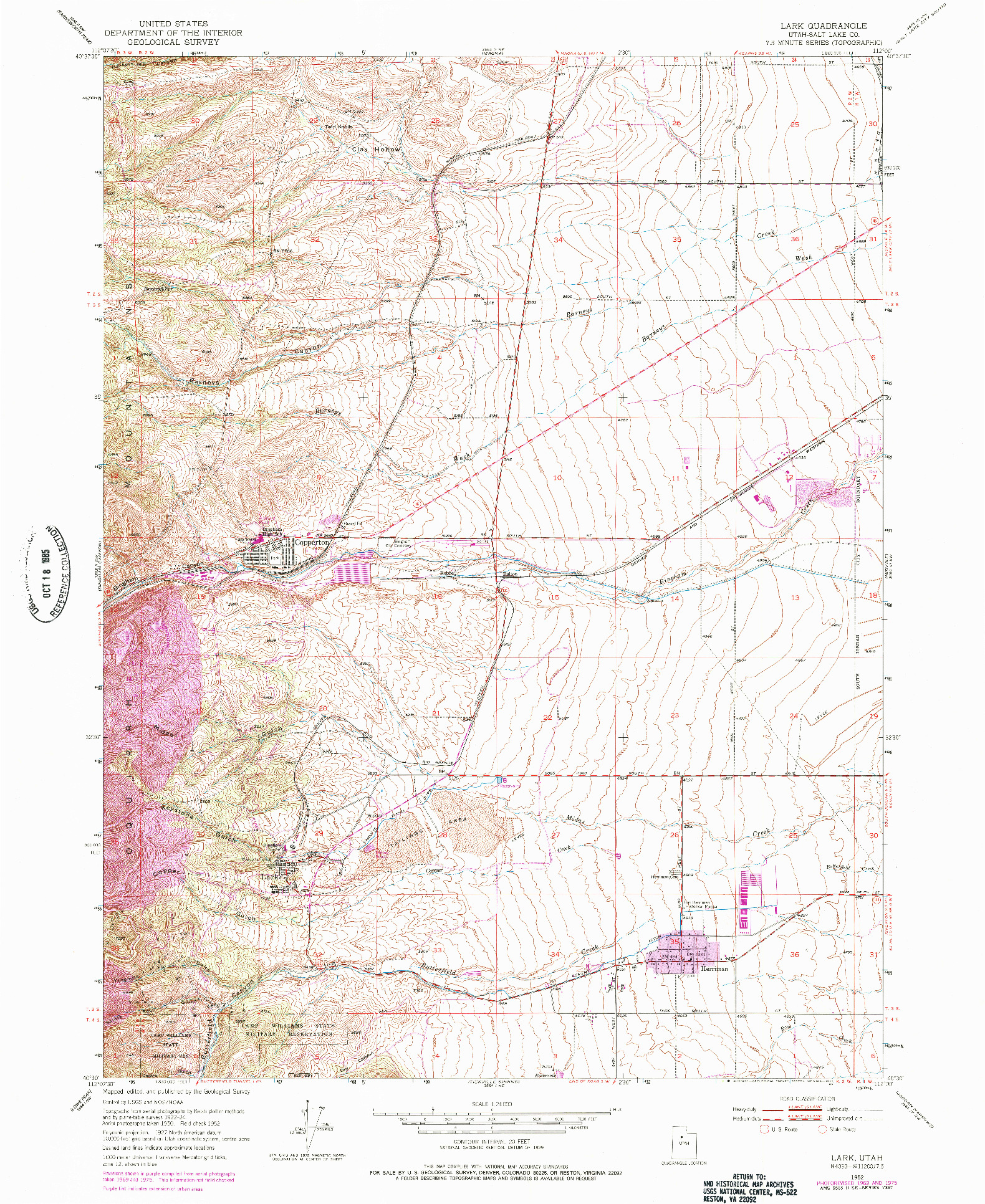 USGS 1:24000-SCALE QUADRANGLE FOR LARK, UT 1952