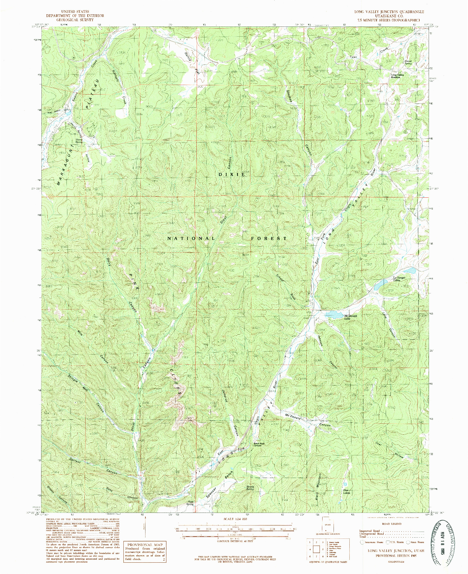 USGS 1:24000-SCALE QUADRANGLE FOR LONG VALLEY JUNCTION, UT 1985