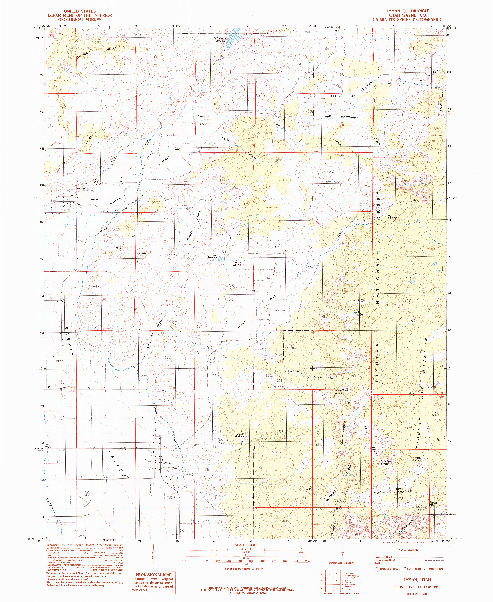 USGS 1:24000-SCALE QUADRANGLE FOR LYMAN, UT 1985