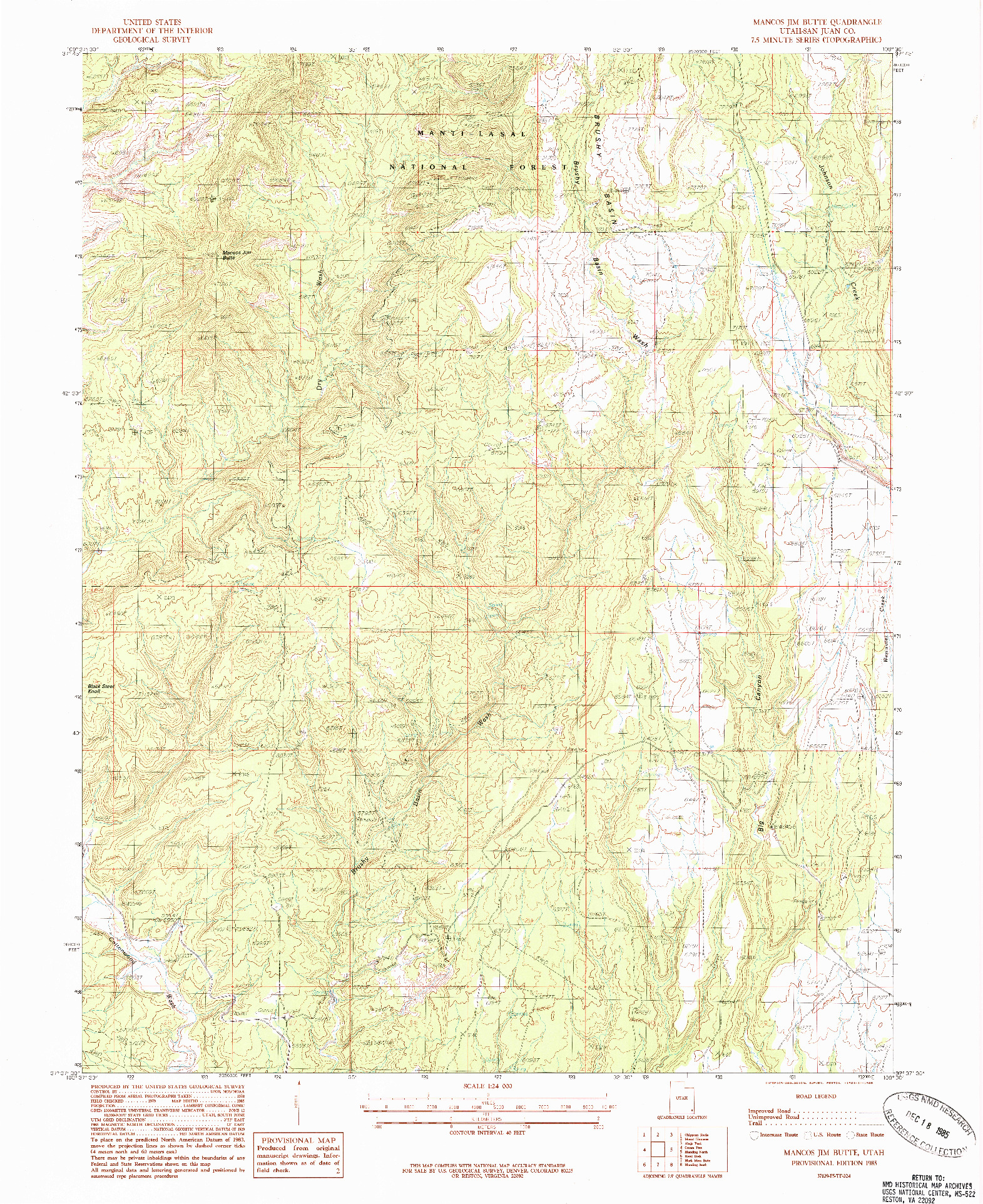 USGS 1:24000-SCALE QUADRANGLE FOR MANCOS JIM BUTTE, UT 1985