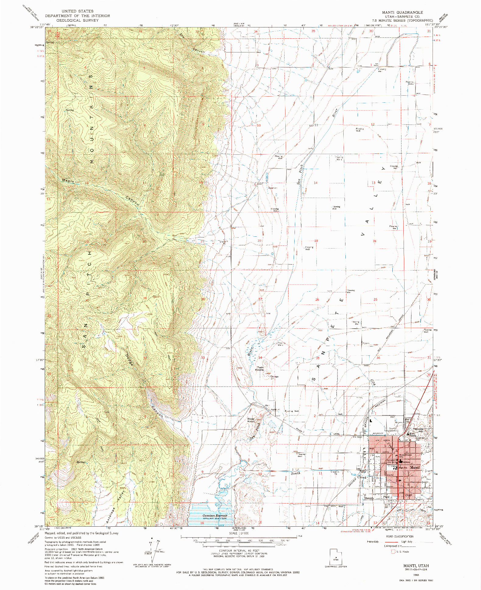 USGS 1:24000-SCALE QUADRANGLE FOR MANTI, UT 1965