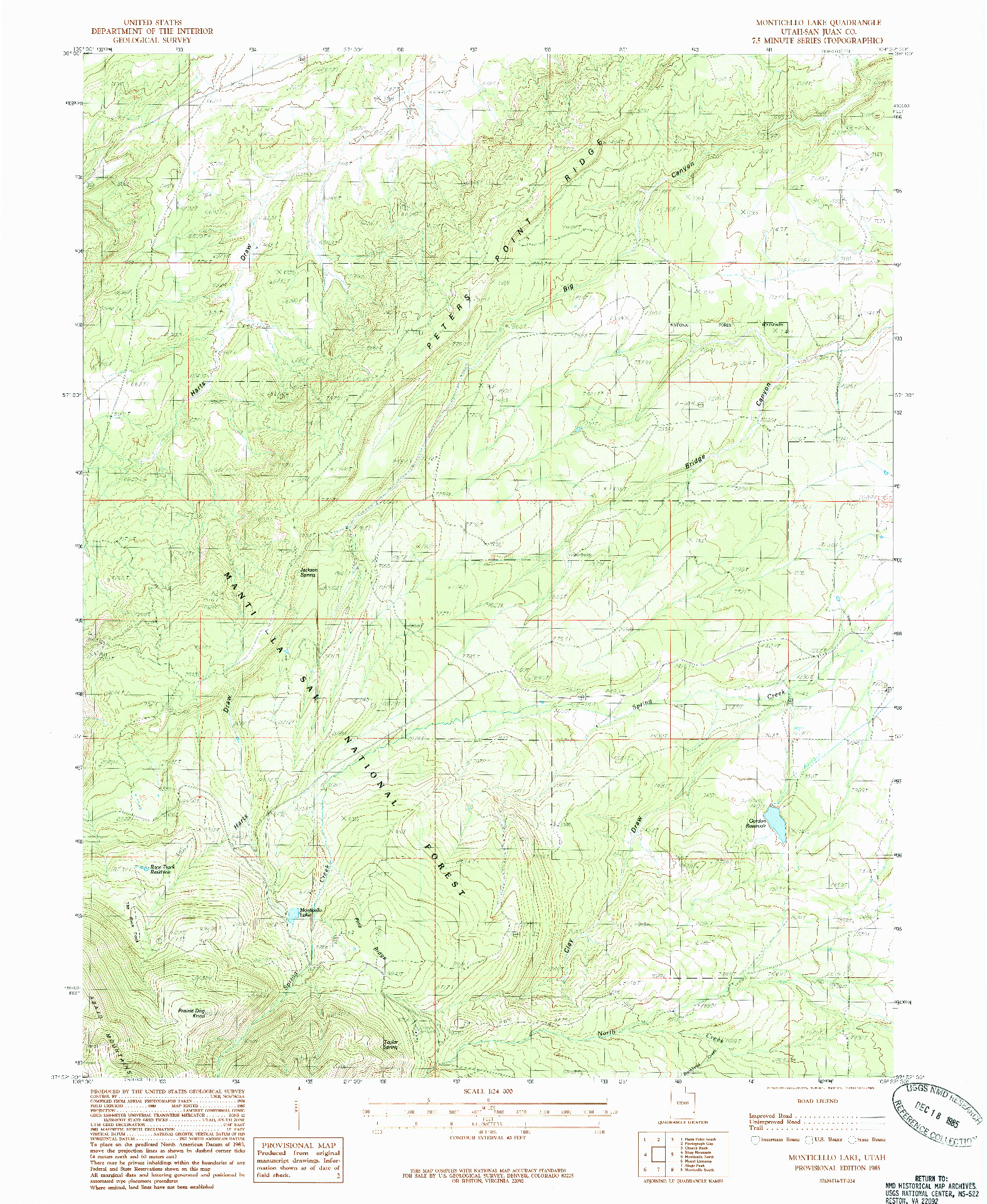 USGS 1:24000-SCALE QUADRANGLE FOR MONTICELLO LAKE, UT 1985
