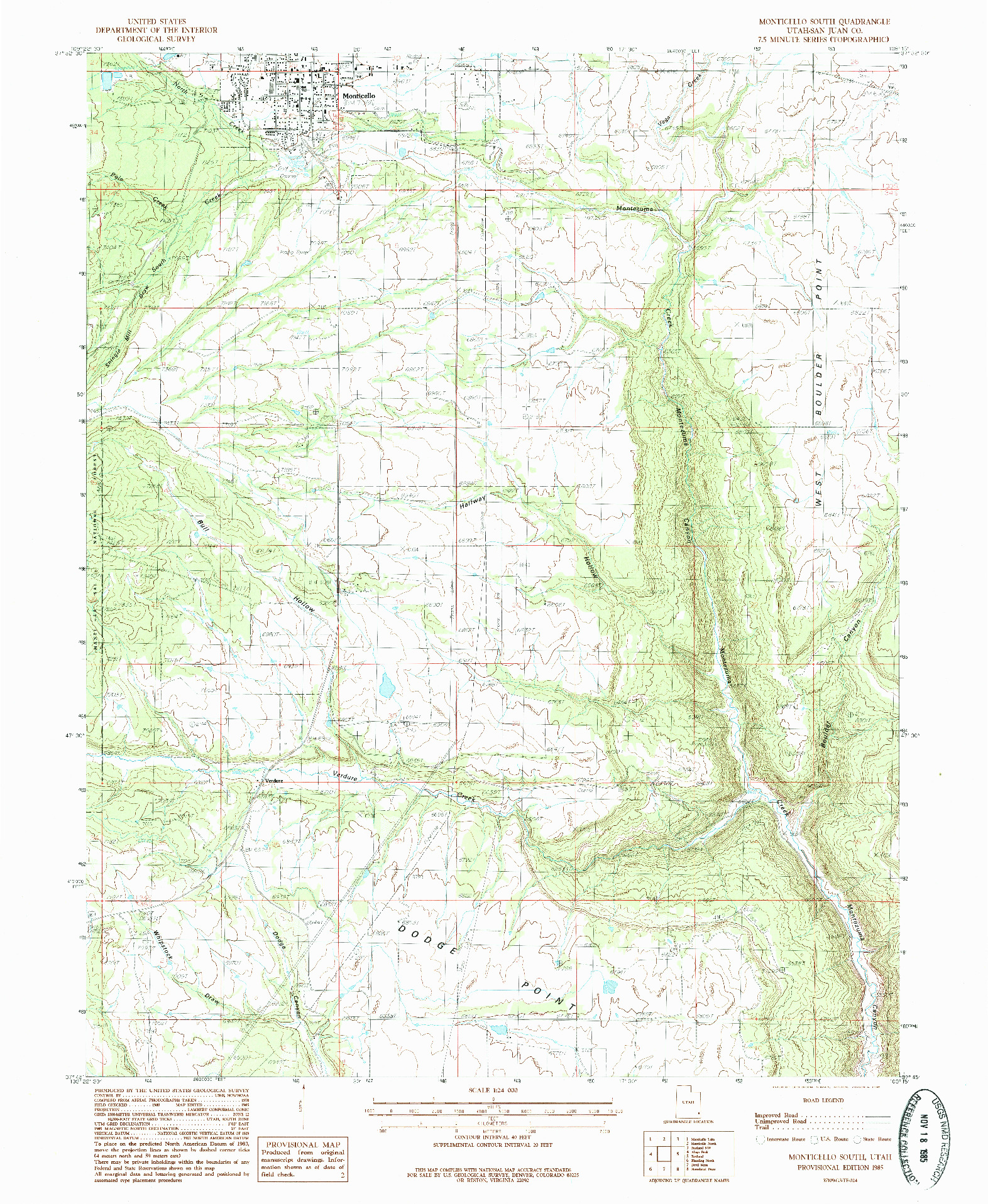 USGS 1:24000-SCALE QUADRANGLE FOR MONTICELLO SOUTH, UT 1985