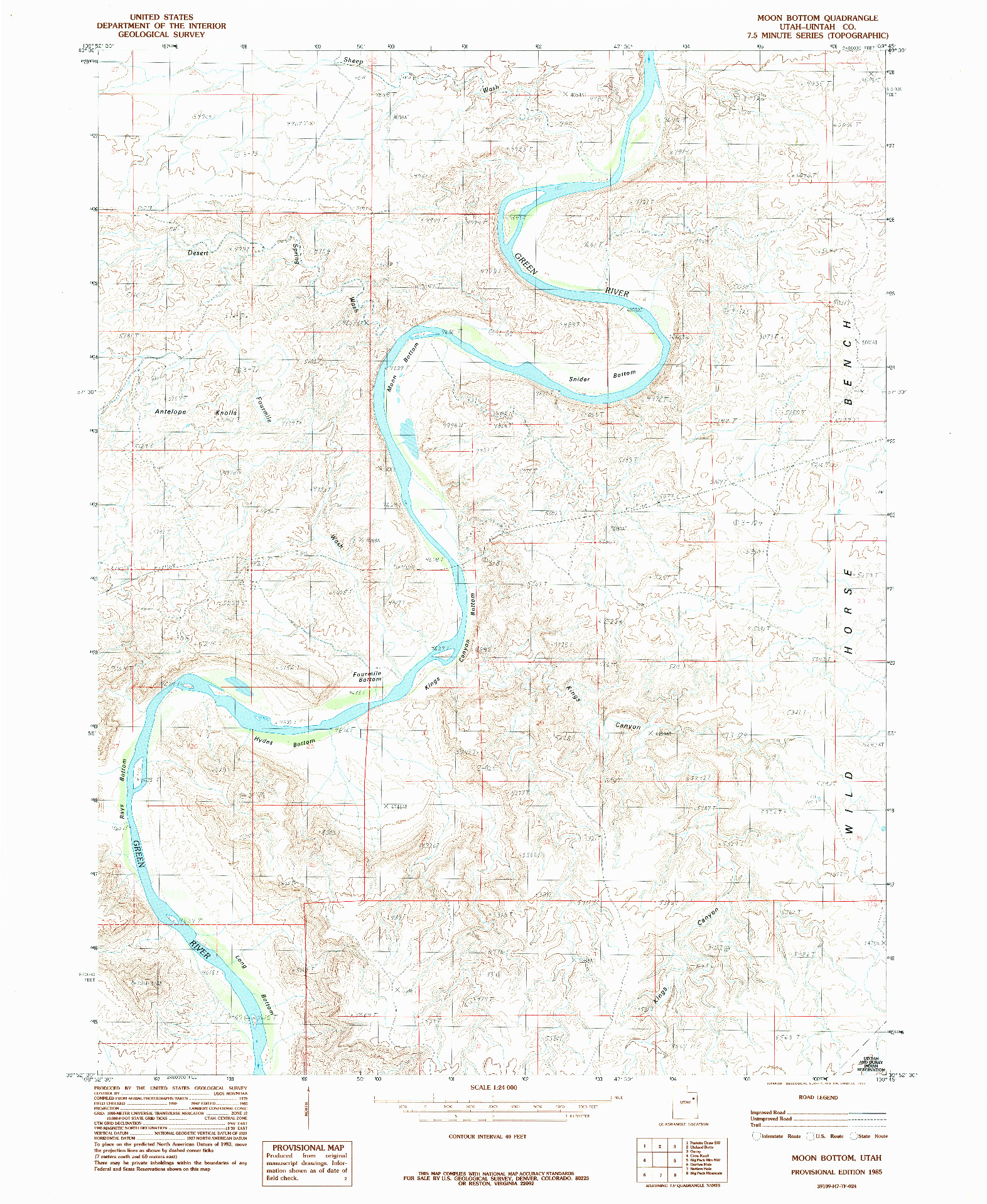 USGS 1:24000-SCALE QUADRANGLE FOR MOON BOTTOM, UT 1985