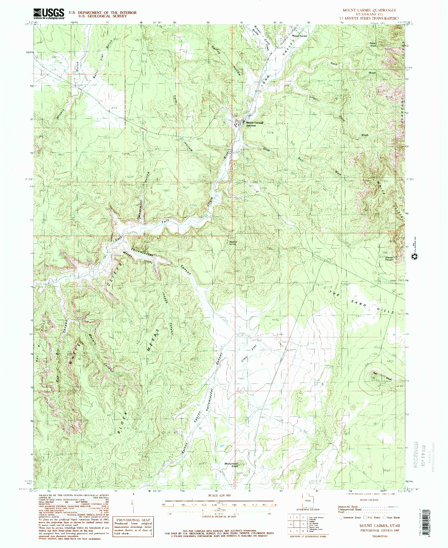 USGS 1:24000-SCALE QUADRANGLE FOR MOUNT CARMEL, UT 1985