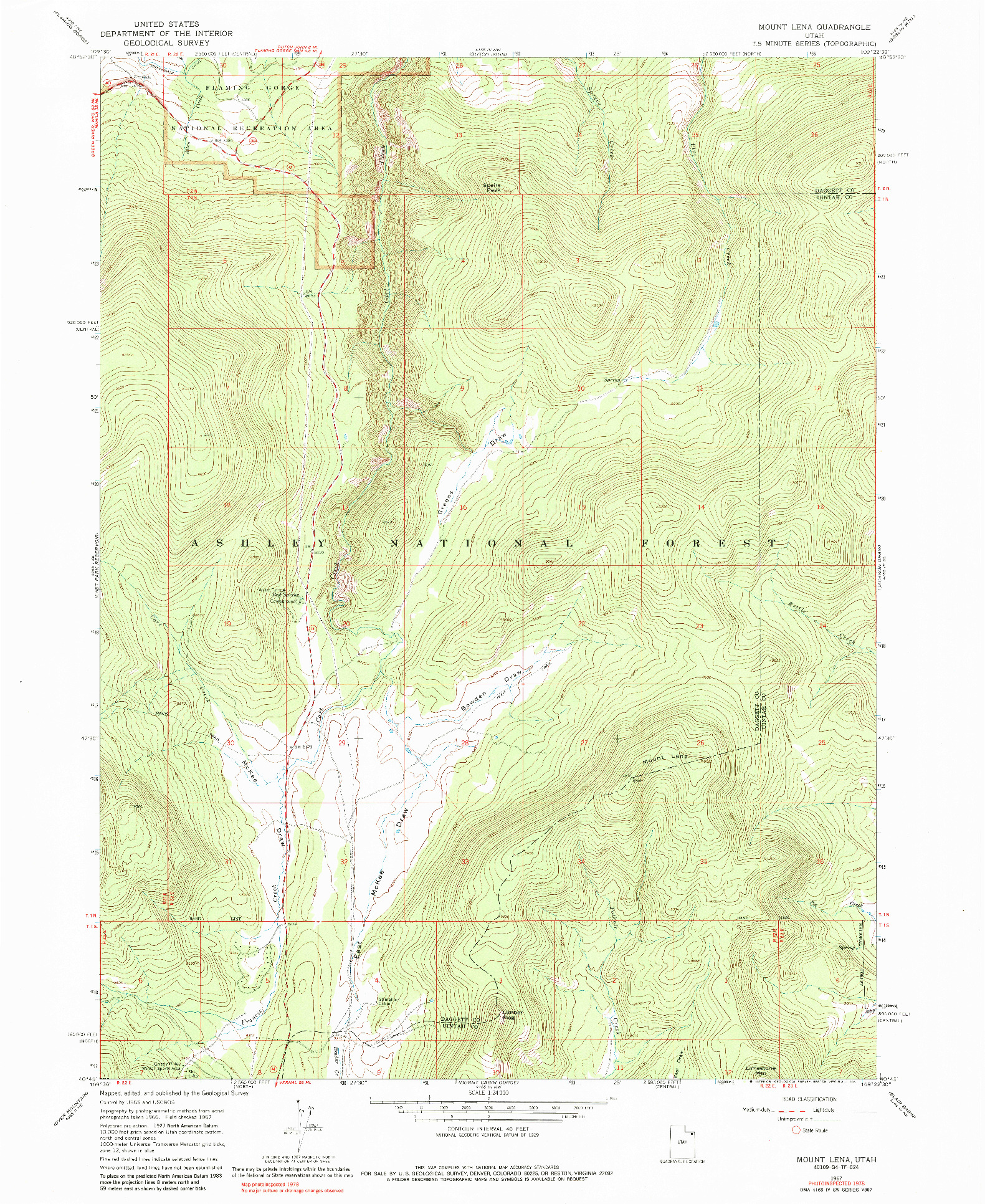 USGS 1:24000-SCALE QUADRANGLE FOR MOUNT LENA, UT 1967