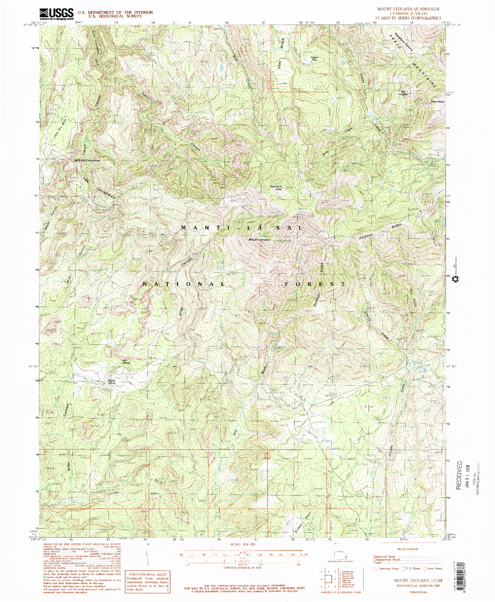 USGS 1:24000-SCALE QUADRANGLE FOR MOUNT LINNAEUS, UT 1985