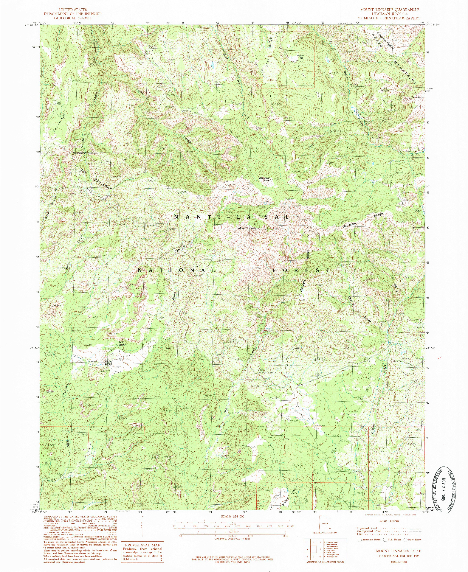 USGS 1:24000-SCALE QUADRANGLE FOR MOUNT LINNAEUS, UT 1985