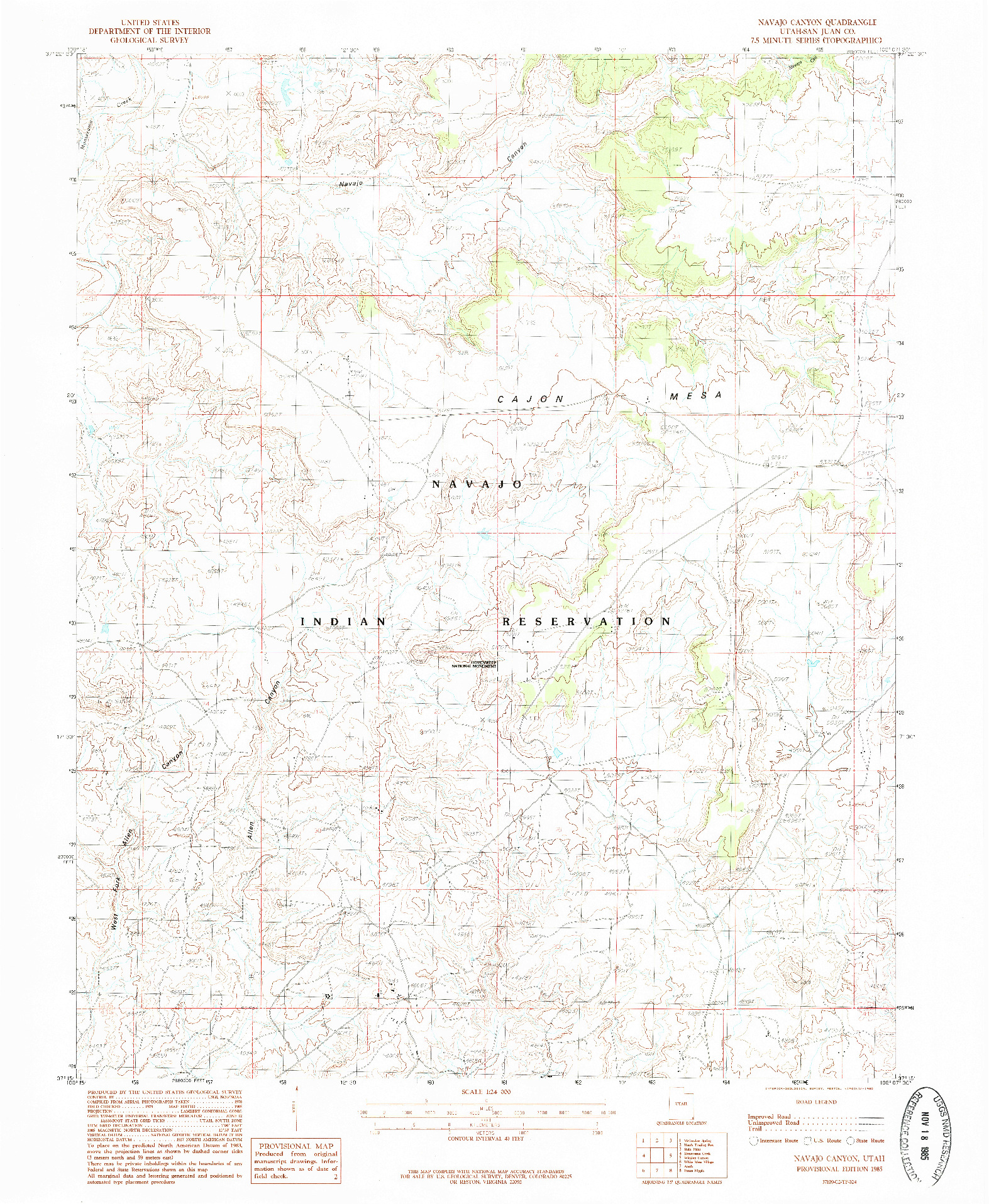 USGS 1:24000-SCALE QUADRANGLE FOR NAVAJO CANYON, UT 1985