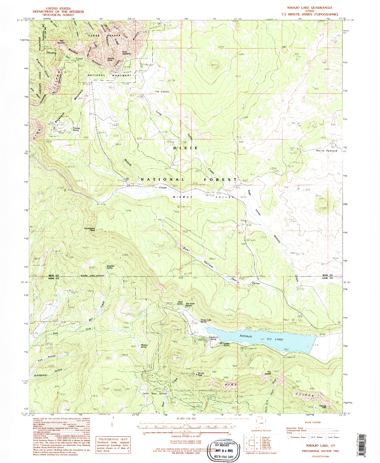 USGS 1:24000-SCALE QUADRANGLE FOR NAVAJO LAKE, UT 1985