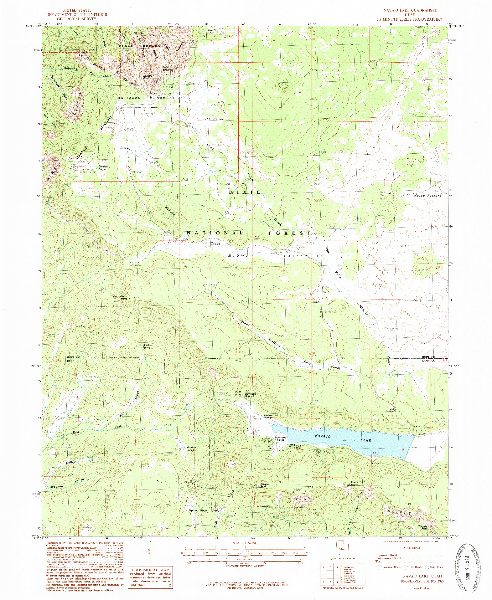 USGS 1:24000-SCALE QUADRANGLE FOR NAVAJO LAKE, UT 1985