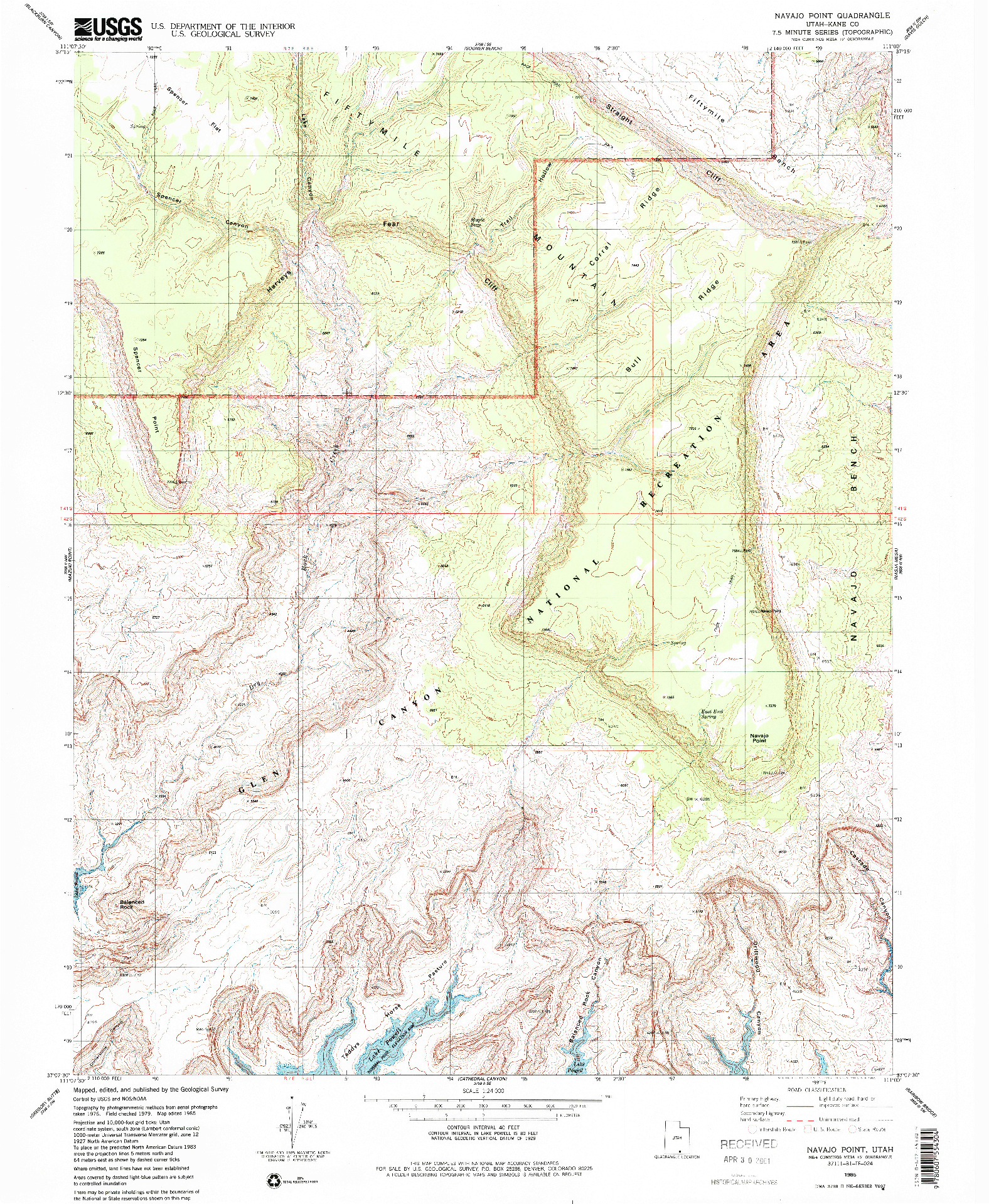 USGS 1:24000-SCALE QUADRANGLE FOR NAVAJO POINT, UT 1985