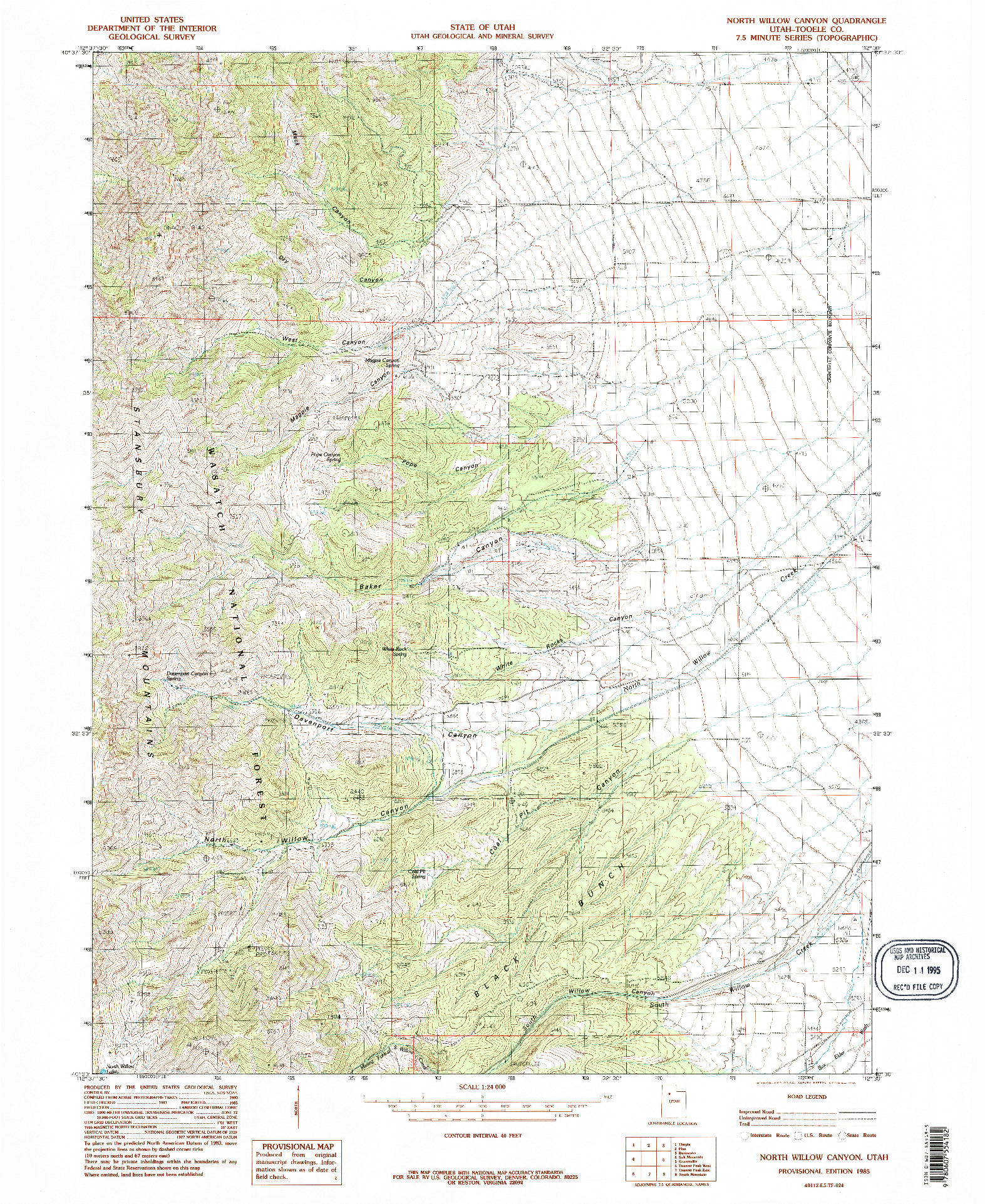 USGS 1:24000-SCALE QUADRANGLE FOR NORTH WILLOW CANYON, UT 1985