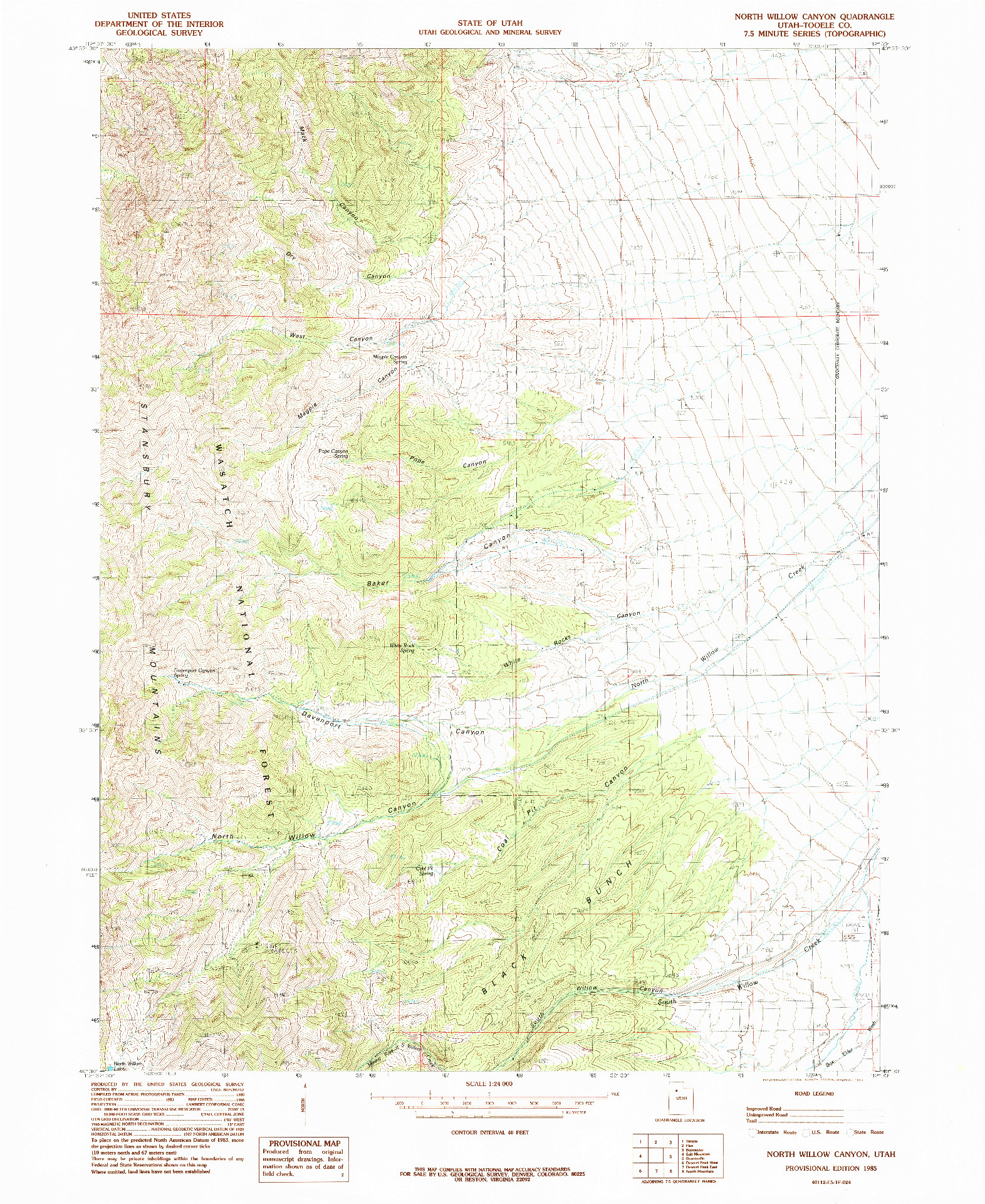 USGS 1:24000-SCALE QUADRANGLE FOR NORTH WILLOW CANYON, UT 1985