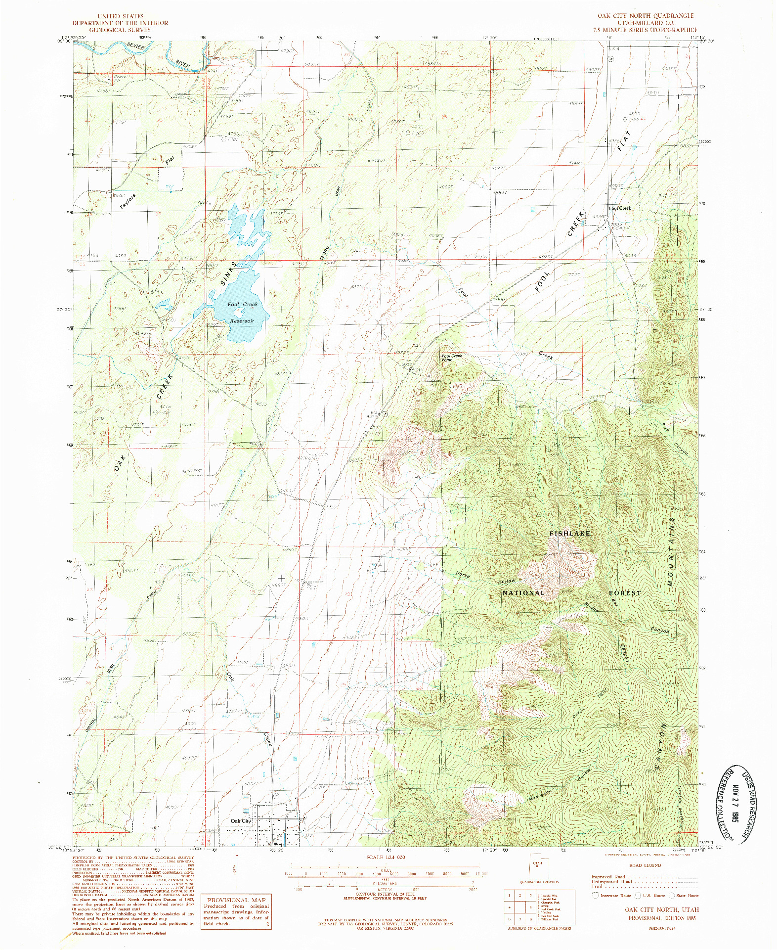 USGS 1:24000-SCALE QUADRANGLE FOR OAK CITY NORTH, UT 1985