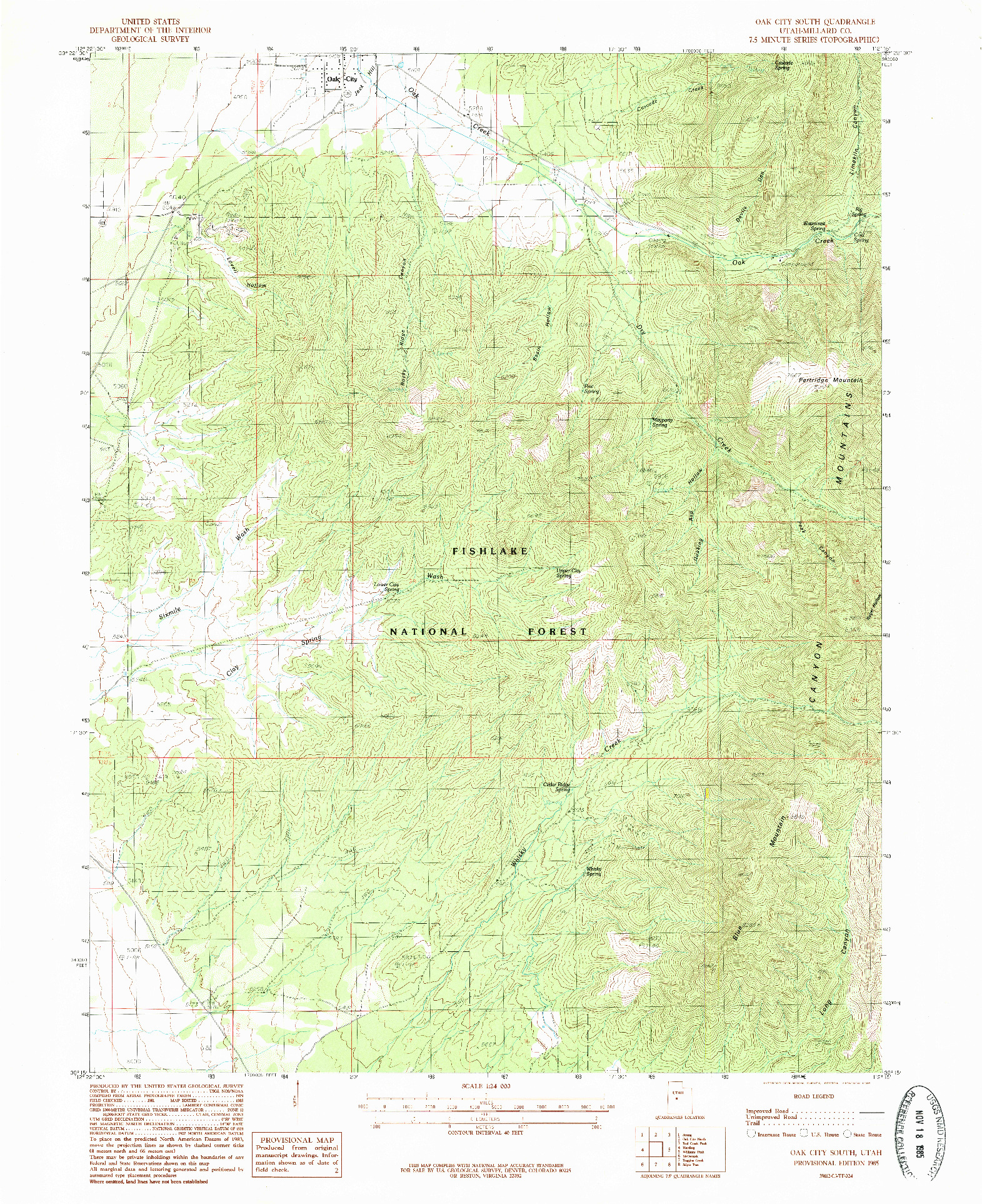 USGS 1:24000-SCALE QUADRANGLE FOR OAK CITY SOUTH, UT 1985