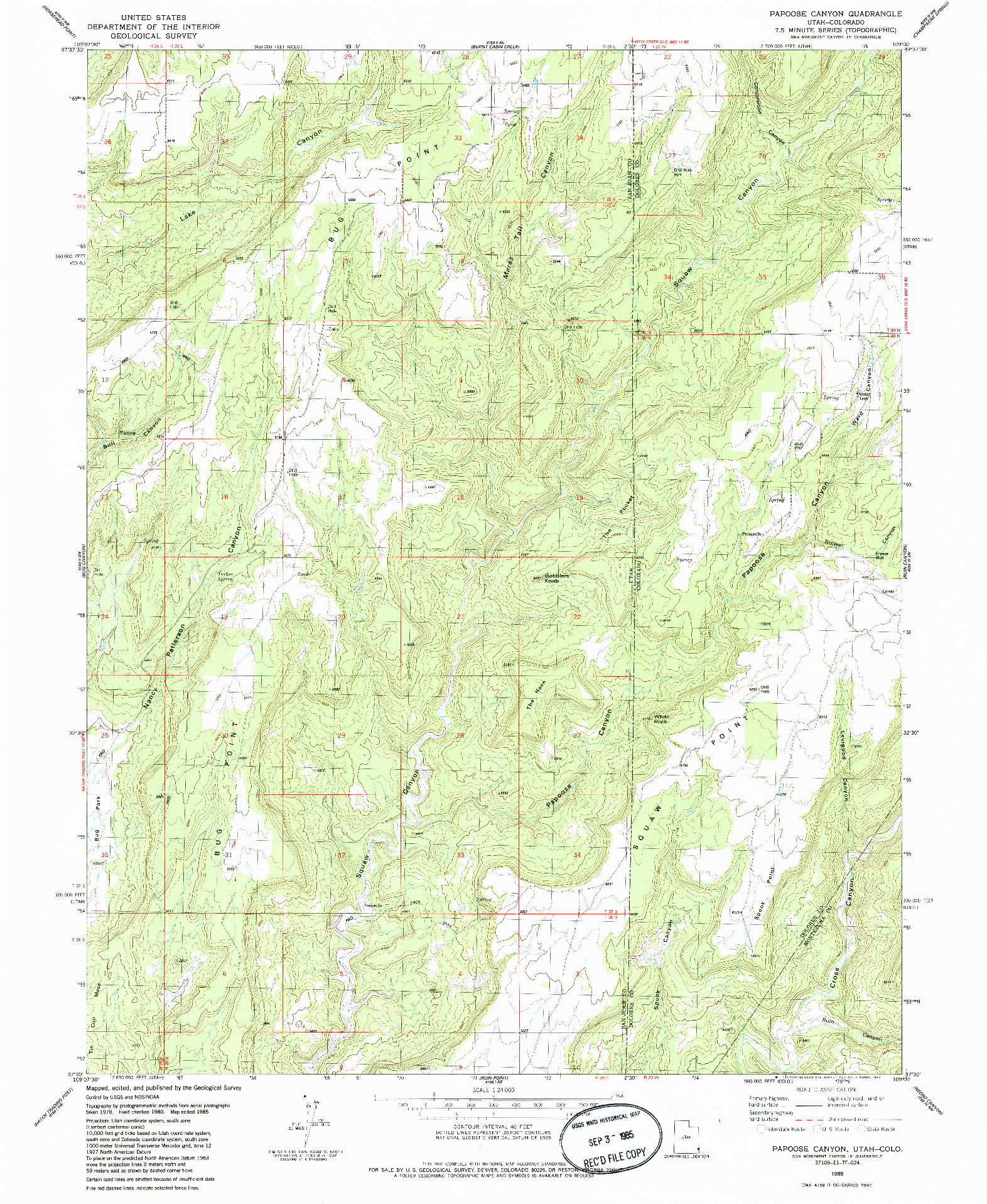 USGS 1:24000-SCALE QUADRANGLE FOR PAPOOSE CANYON, UT 1985