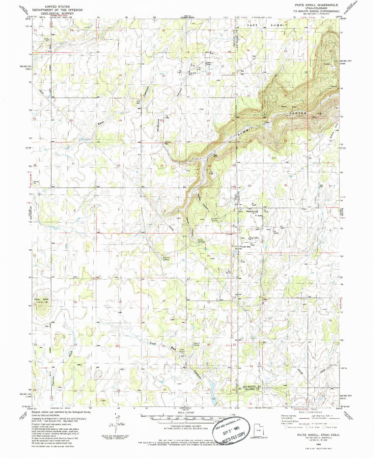 USGS 1:24000-SCALE QUADRANGLE FOR PIUTE KNOLL, UT 1985