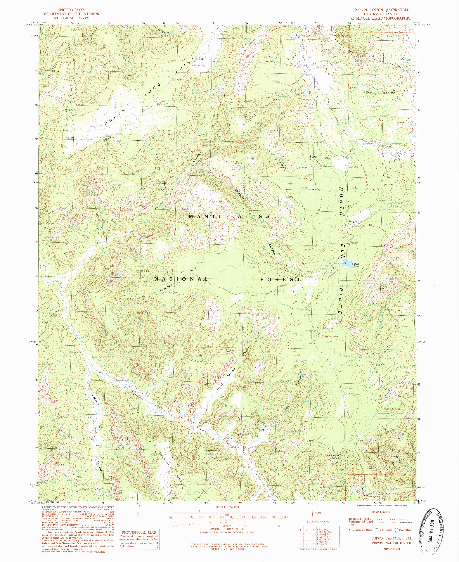USGS 1:24000-SCALE QUADRANGLE FOR POISON CANYON, UT 1985