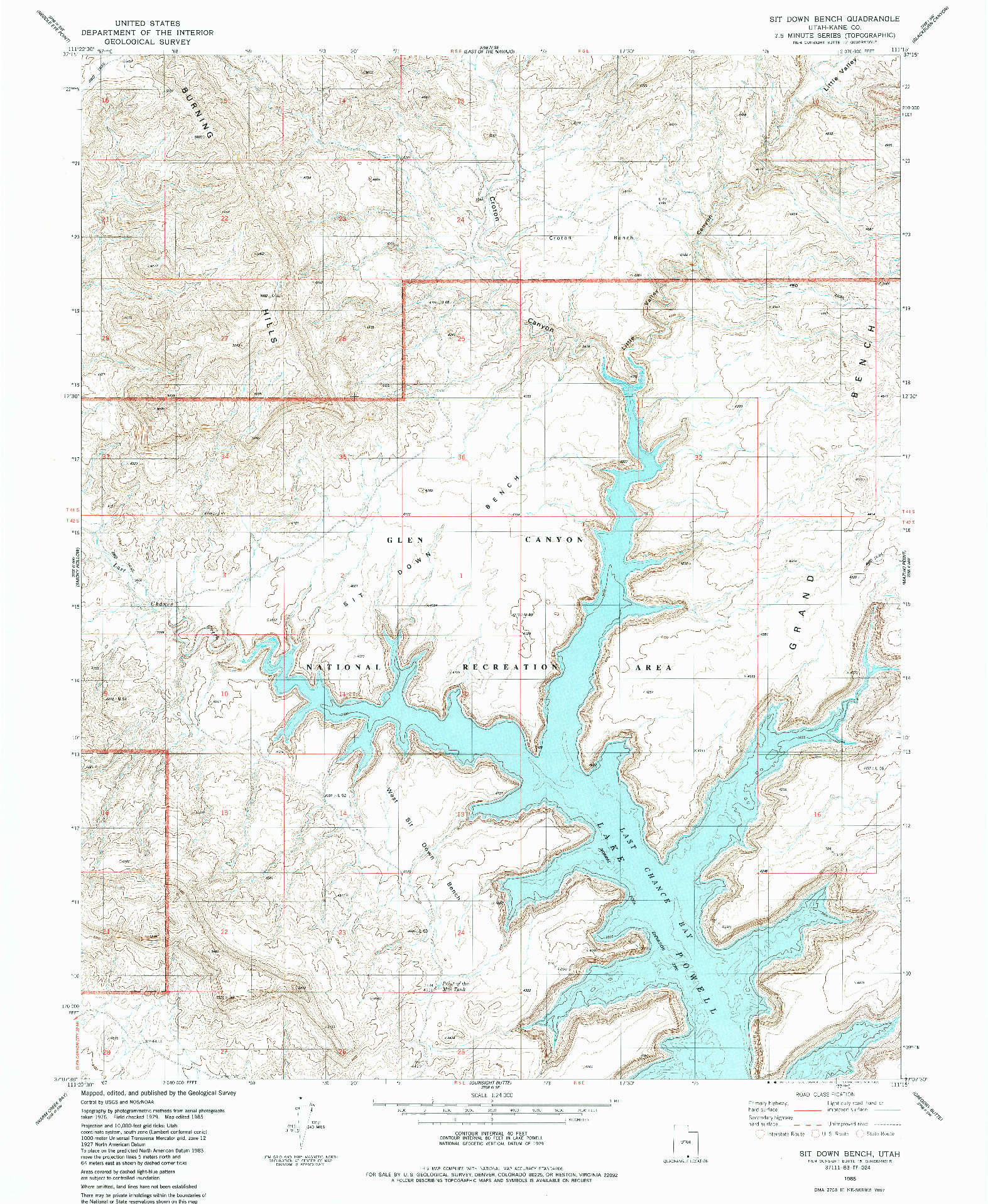 USGS 1:24000-SCALE QUADRANGLE FOR SIT DOWN BENCH, UT 1985