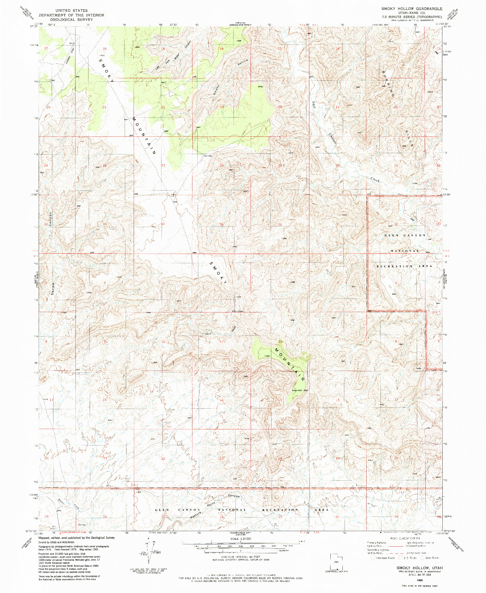 USGS 1:24000-SCALE QUADRANGLE FOR SMOKY HOLLOW, UT 1985