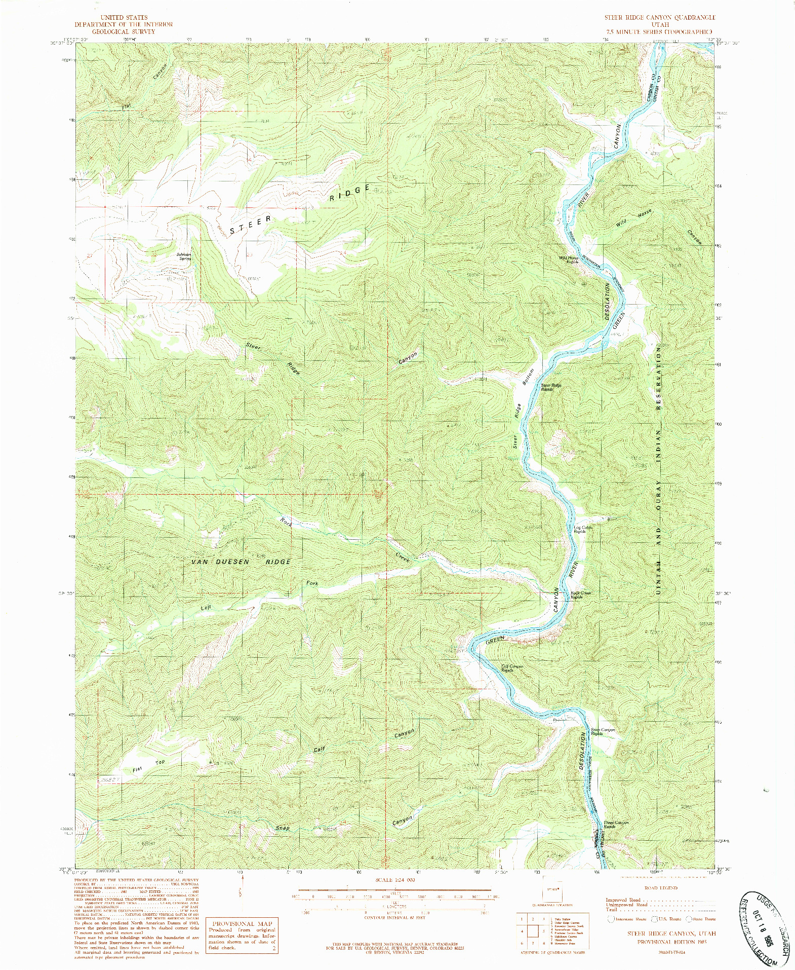 USGS 1:24000-SCALE QUADRANGLE FOR STEER RIDGE CANYON, UT 1985