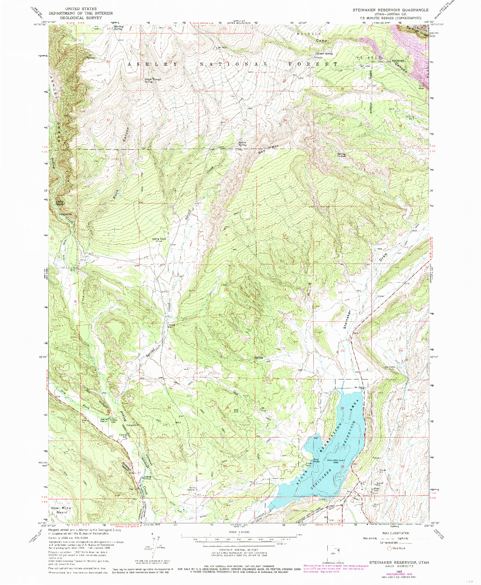 USGS 1:24000-SCALE QUADRANGLE FOR STEINAKER RESERVOIR, UT 1965