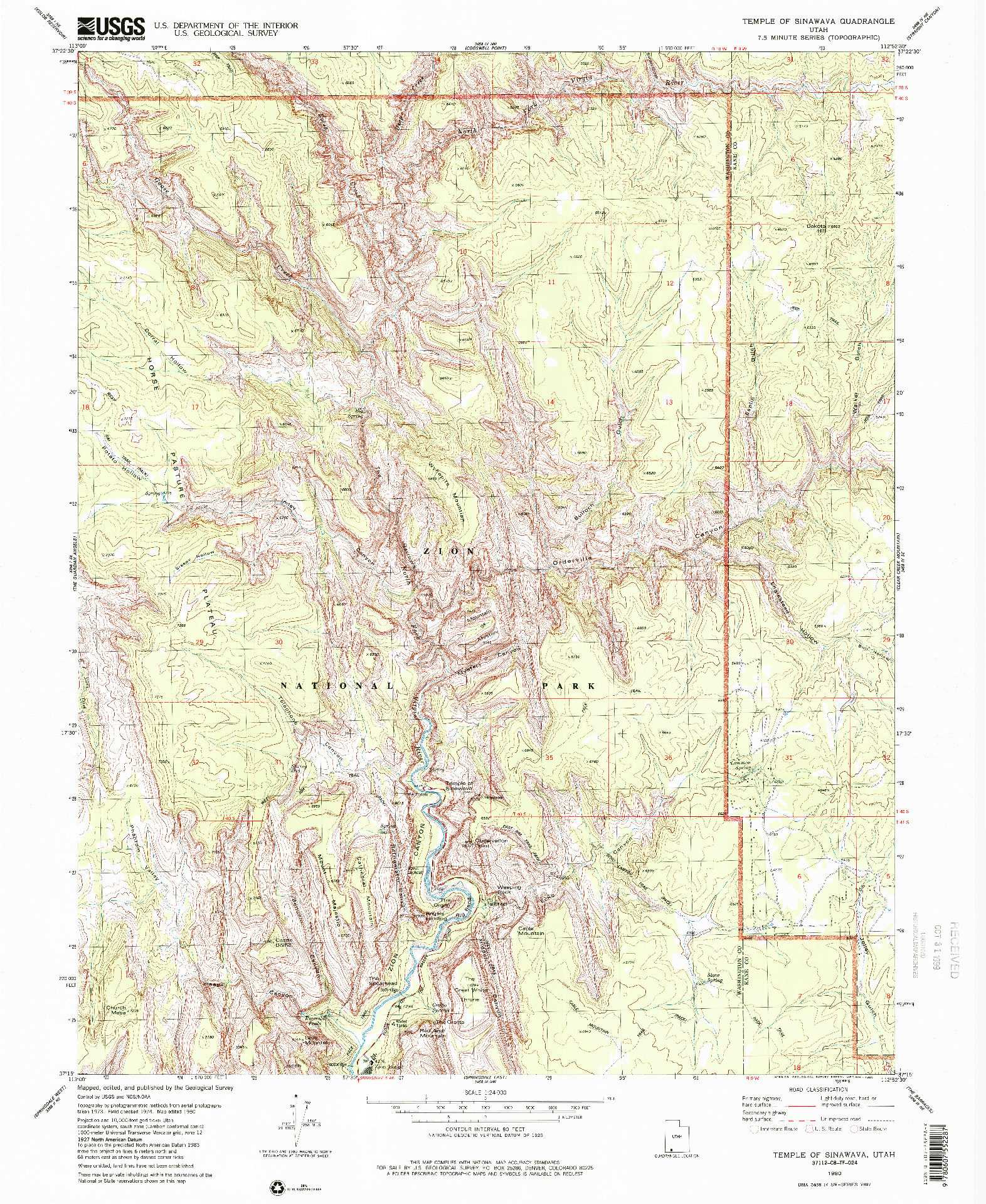 USGS 1:24000-SCALE QUADRANGLE FOR TEMPLE OF SINAWAVA, UT 1980