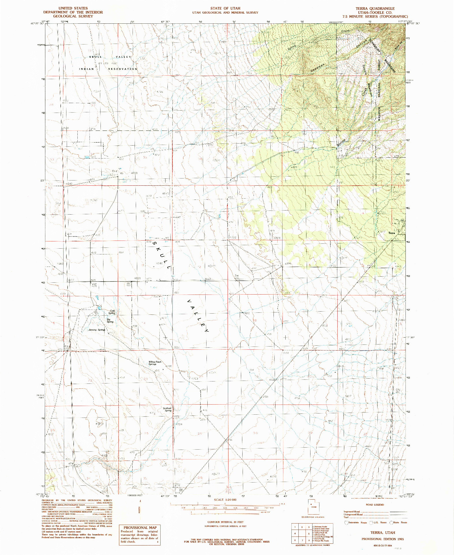 USGS 1:24000-SCALE QUADRANGLE FOR TERRA, UT 1985