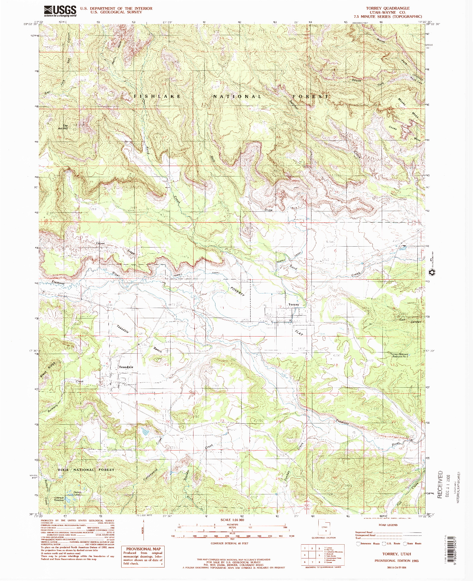 USGS 1:24000-SCALE QUADRANGLE FOR TORREY, UT 1985