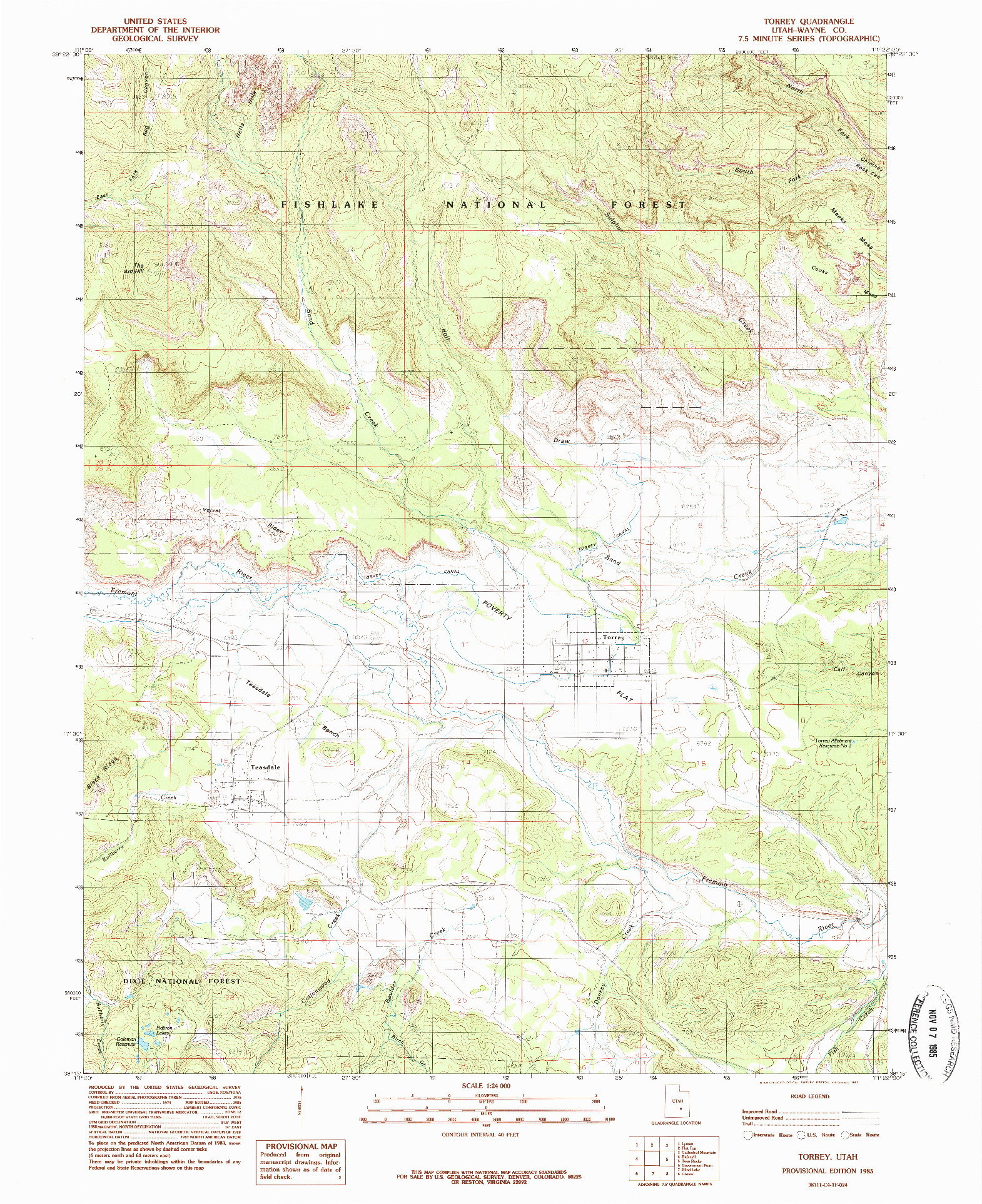 USGS 1:24000-SCALE QUADRANGLE FOR TORREY, UT 1985