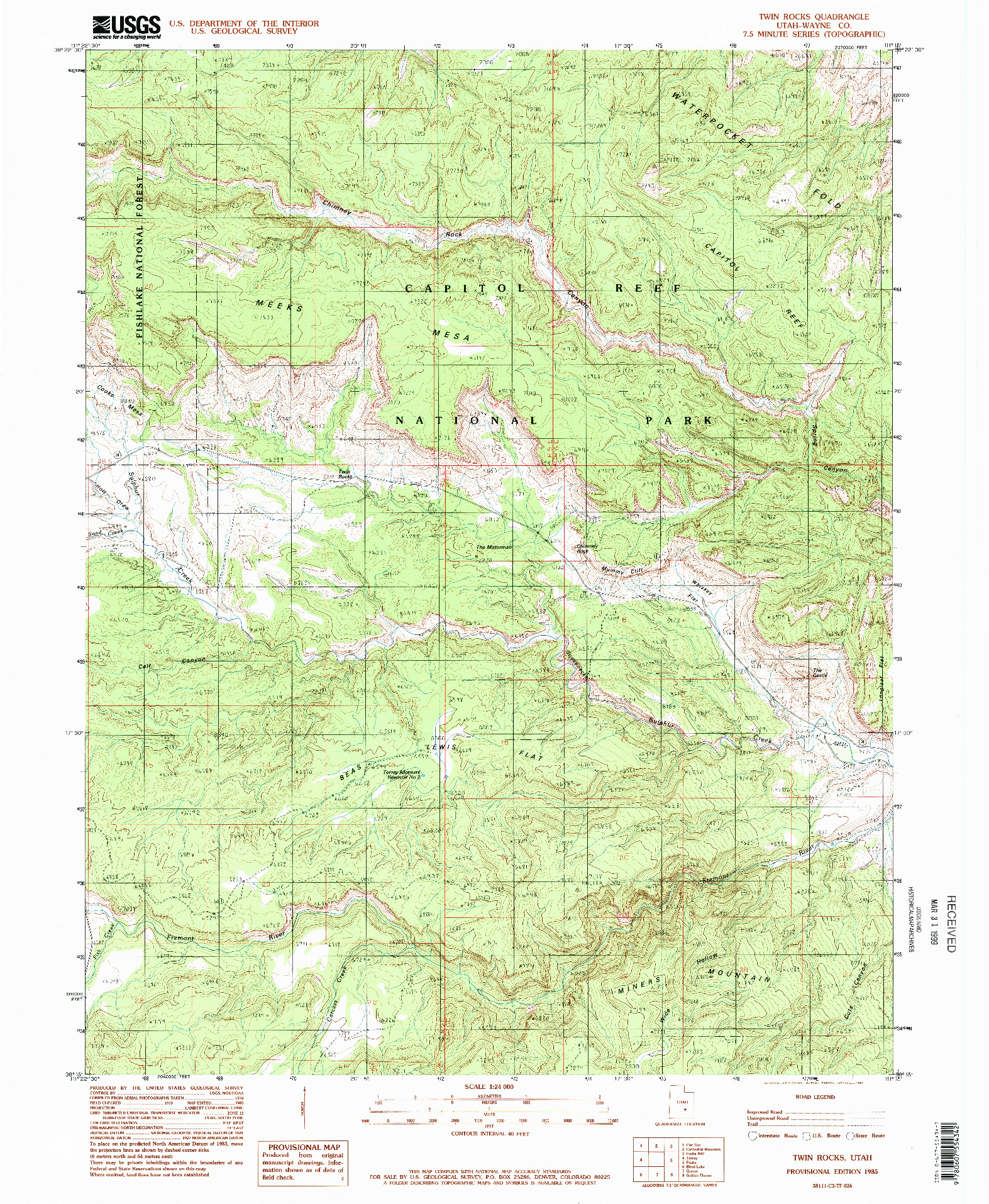 USGS 1:24000-SCALE QUADRANGLE FOR TWIN ROCKS, UT 1985