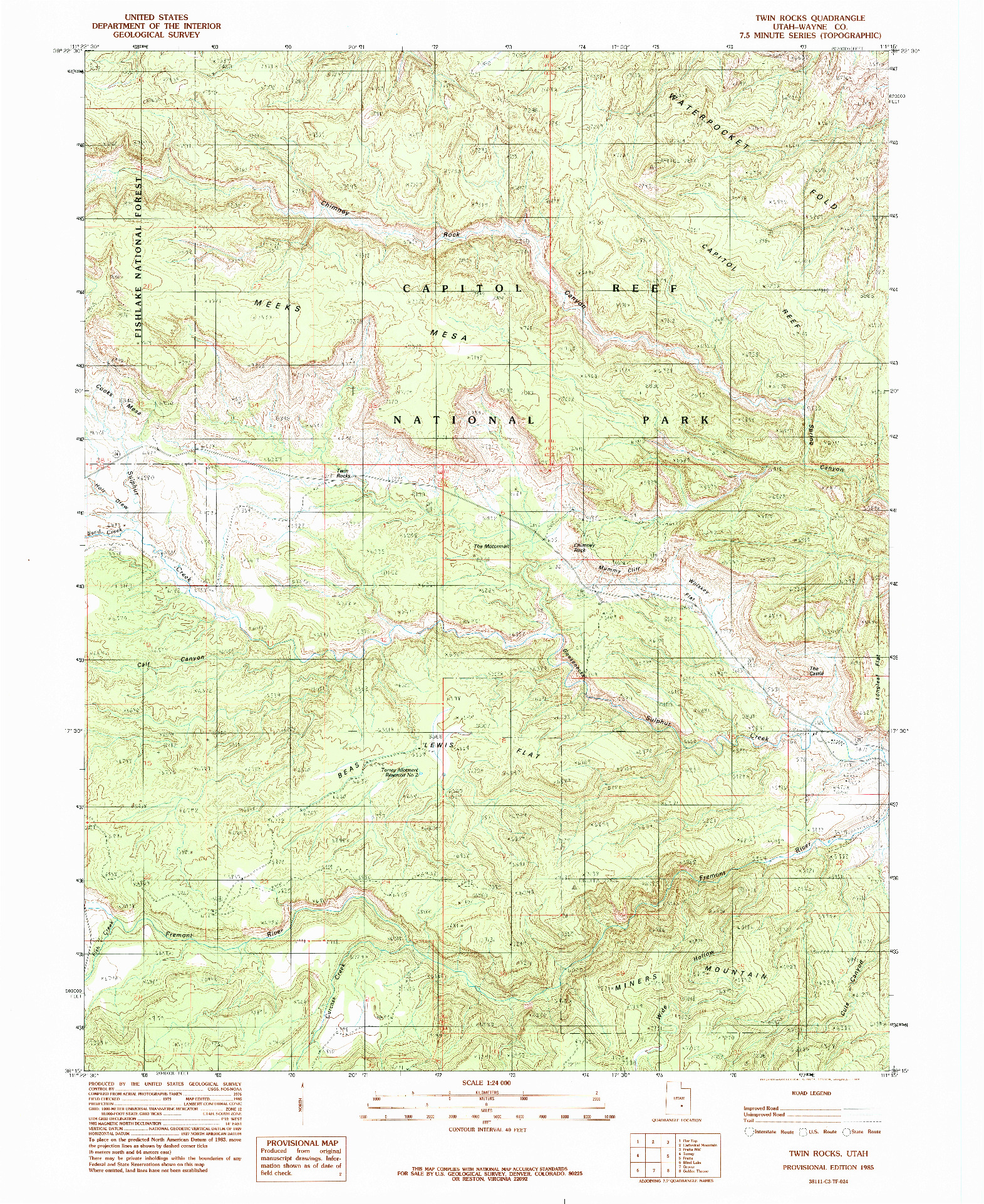 USGS 1:24000-SCALE QUADRANGLE FOR TWIN ROCKS, UT 1985