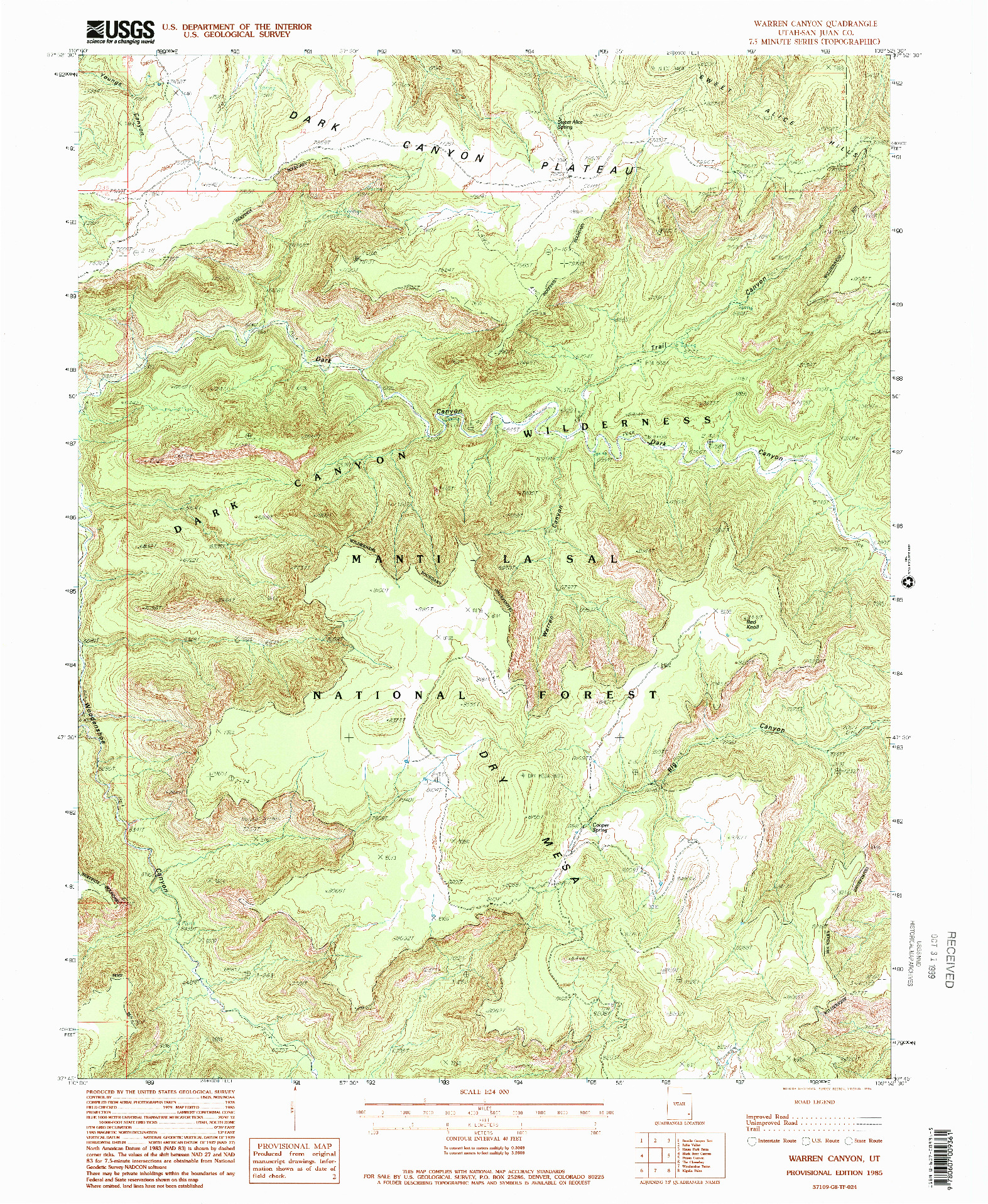 USGS 1:24000-SCALE QUADRANGLE FOR WARREN CANYON, UT 1985
