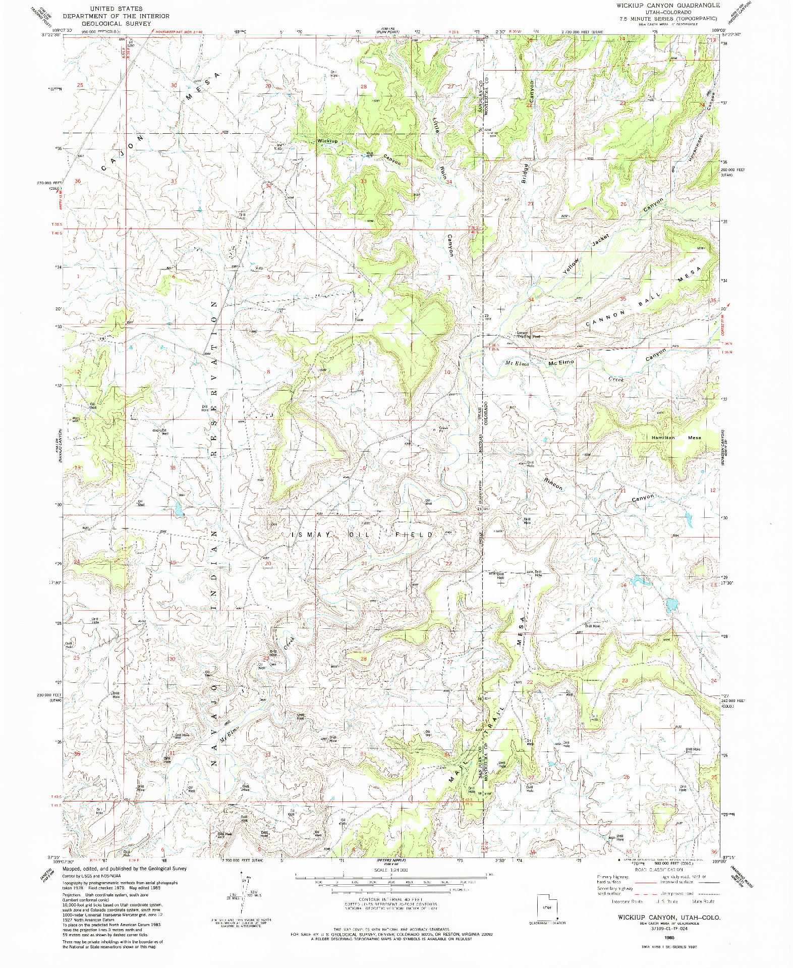 USGS 1:24000-SCALE QUADRANGLE FOR WICKIUP CANYON, UT 1985