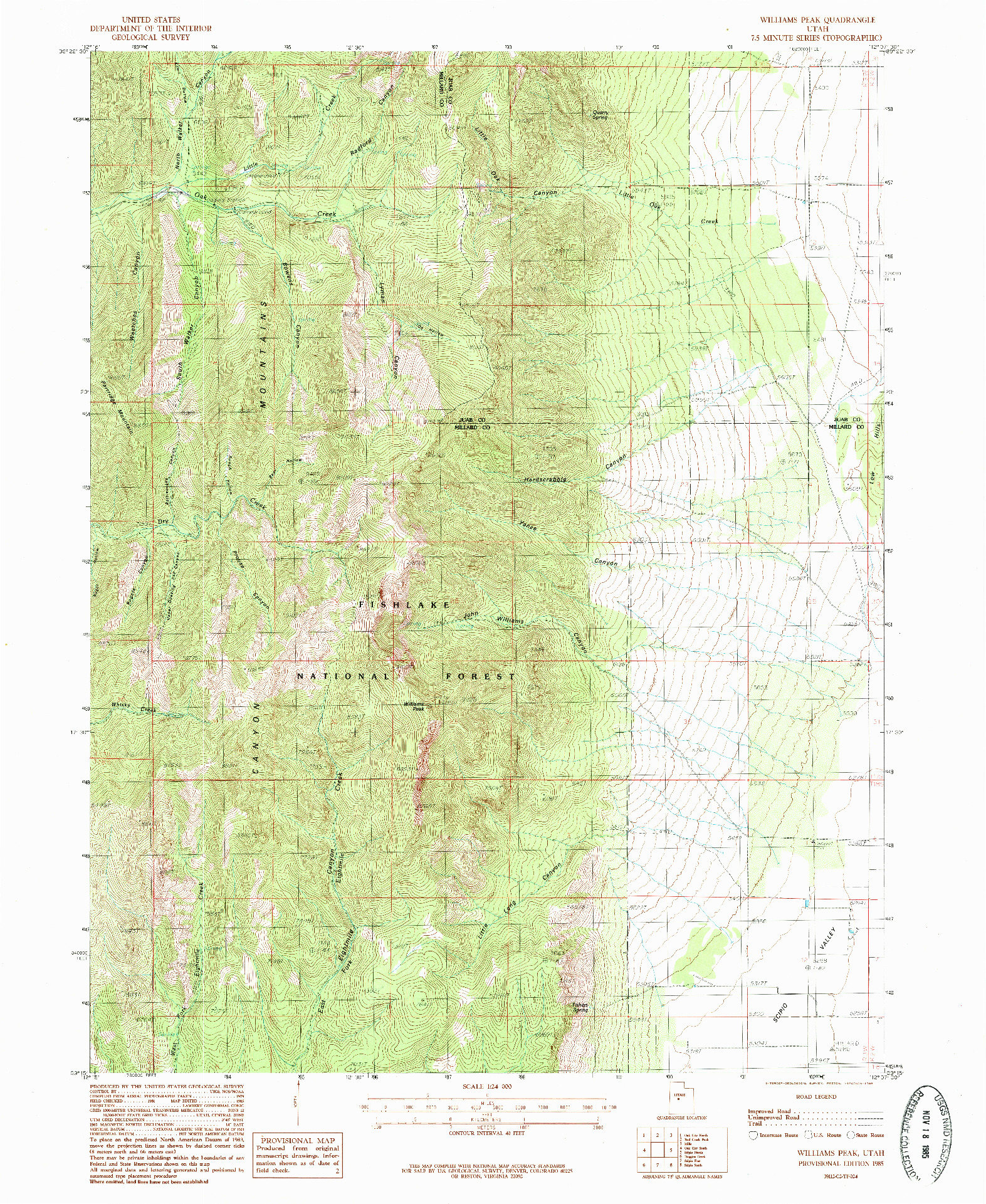 USGS 1:24000-SCALE QUADRANGLE FOR WILLIAMS PEAK, UT 1985